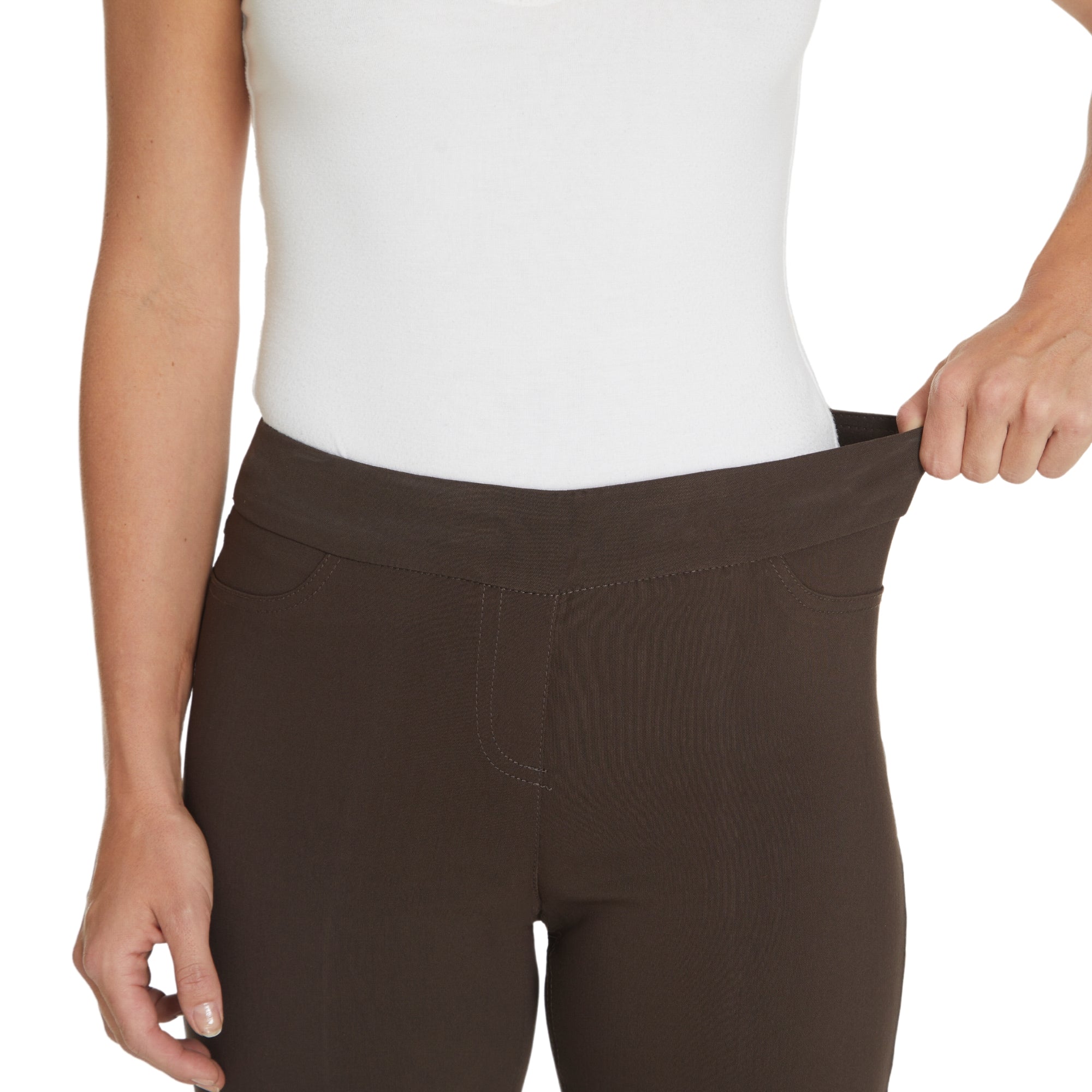 Plus Size Pull-On Solid Narrow Leg Pant With Faux Front Pockets - Chocolate