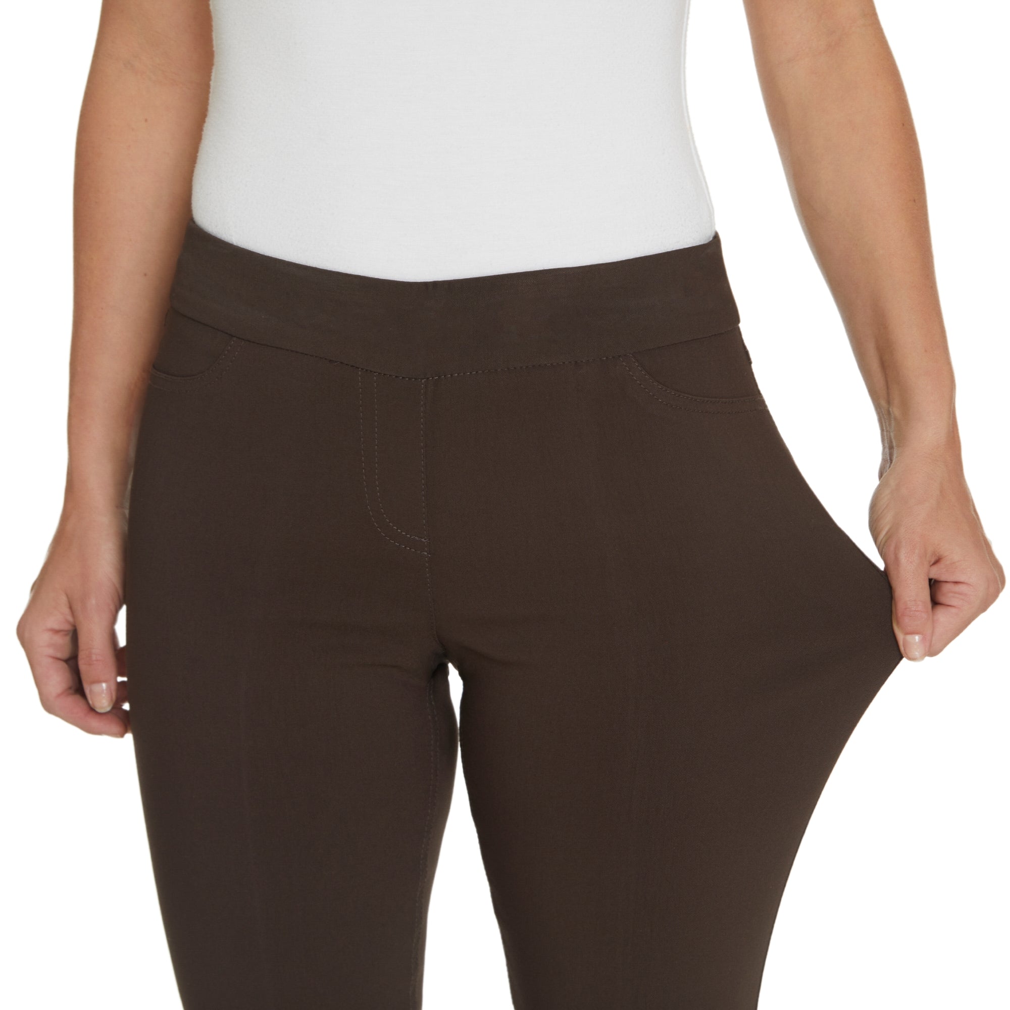 Plus Size Pull-On Solid Narrow Leg Pant With Faux Front Pockets - Chocolate