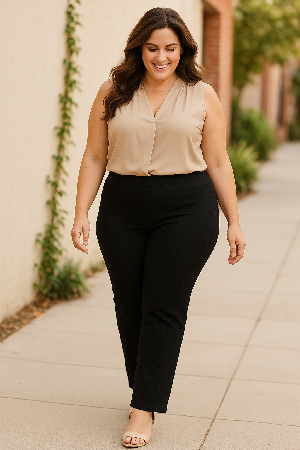 Plus Size Pull-On Solid Relaxed Leg Pant With Faux Front Pockets - Black