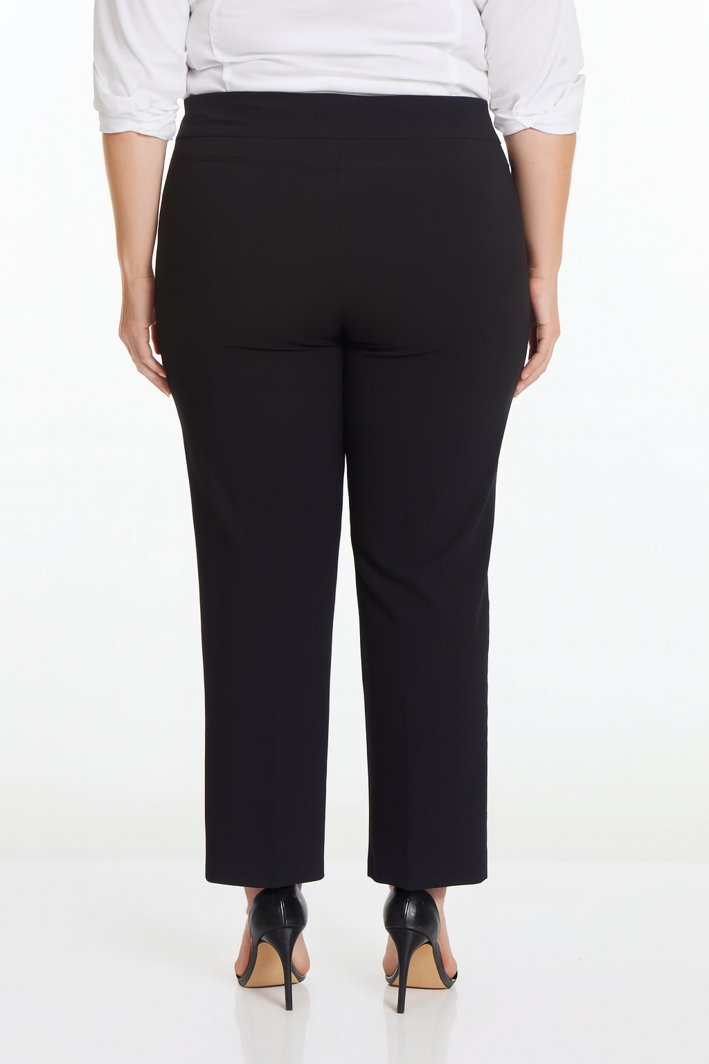 Plus Size Pull-On Solid Relaxed Leg Pant With Faux Front Pockets - Black