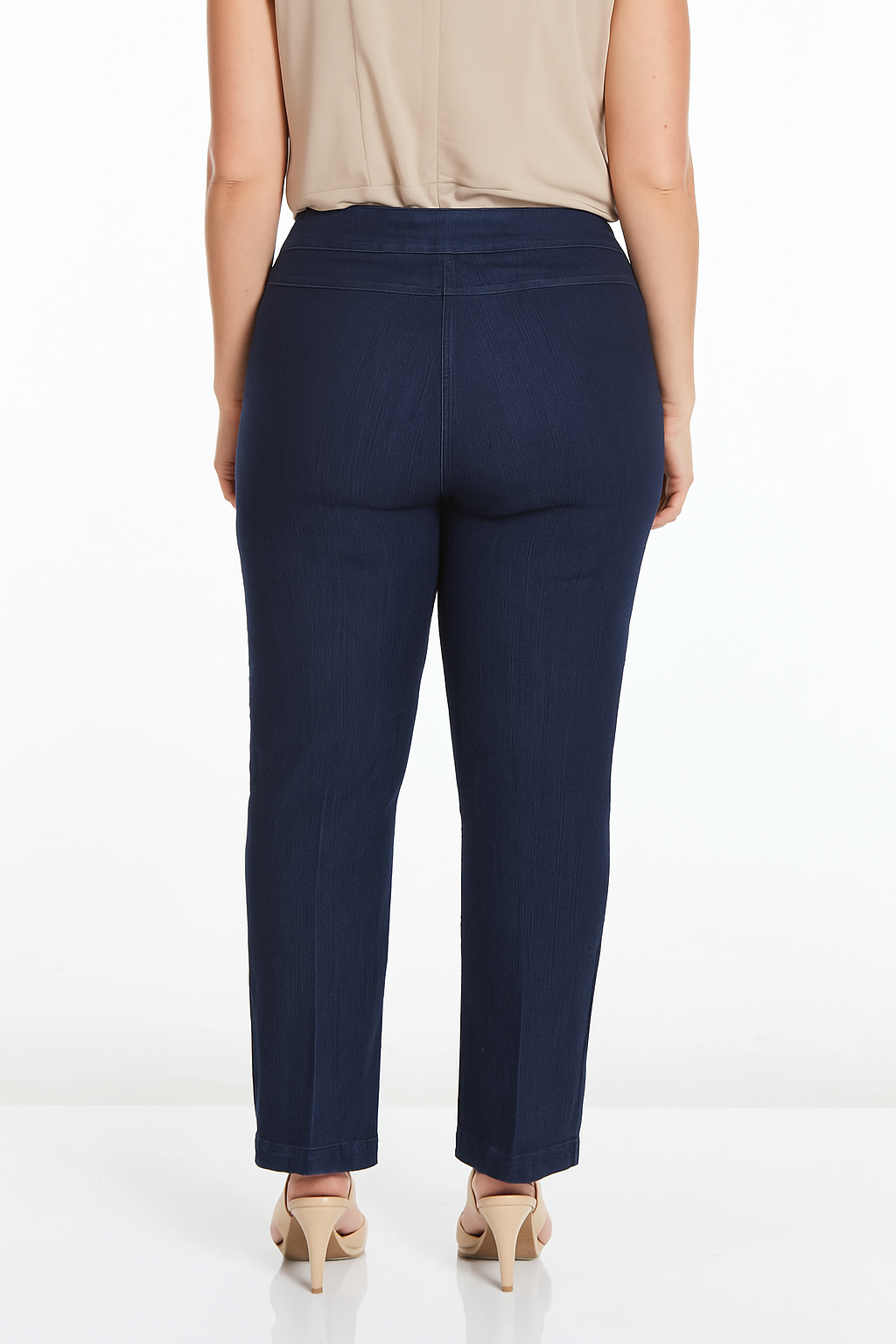 Plus Size Pull-On Solid Relaxed Leg Pant With Faux Front Pockets - Denim