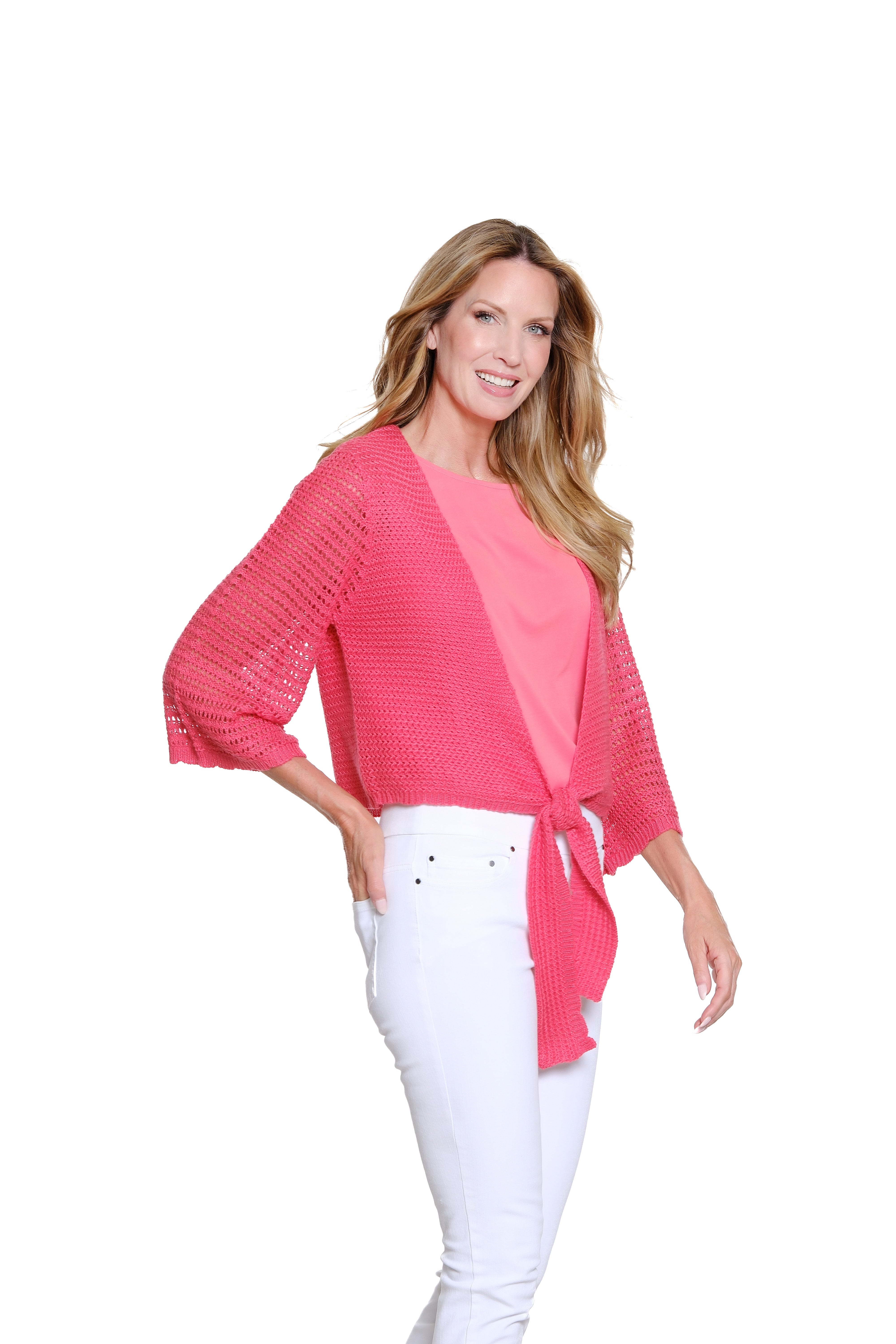 Tie-Front Knit Cardigan - Coral Pink