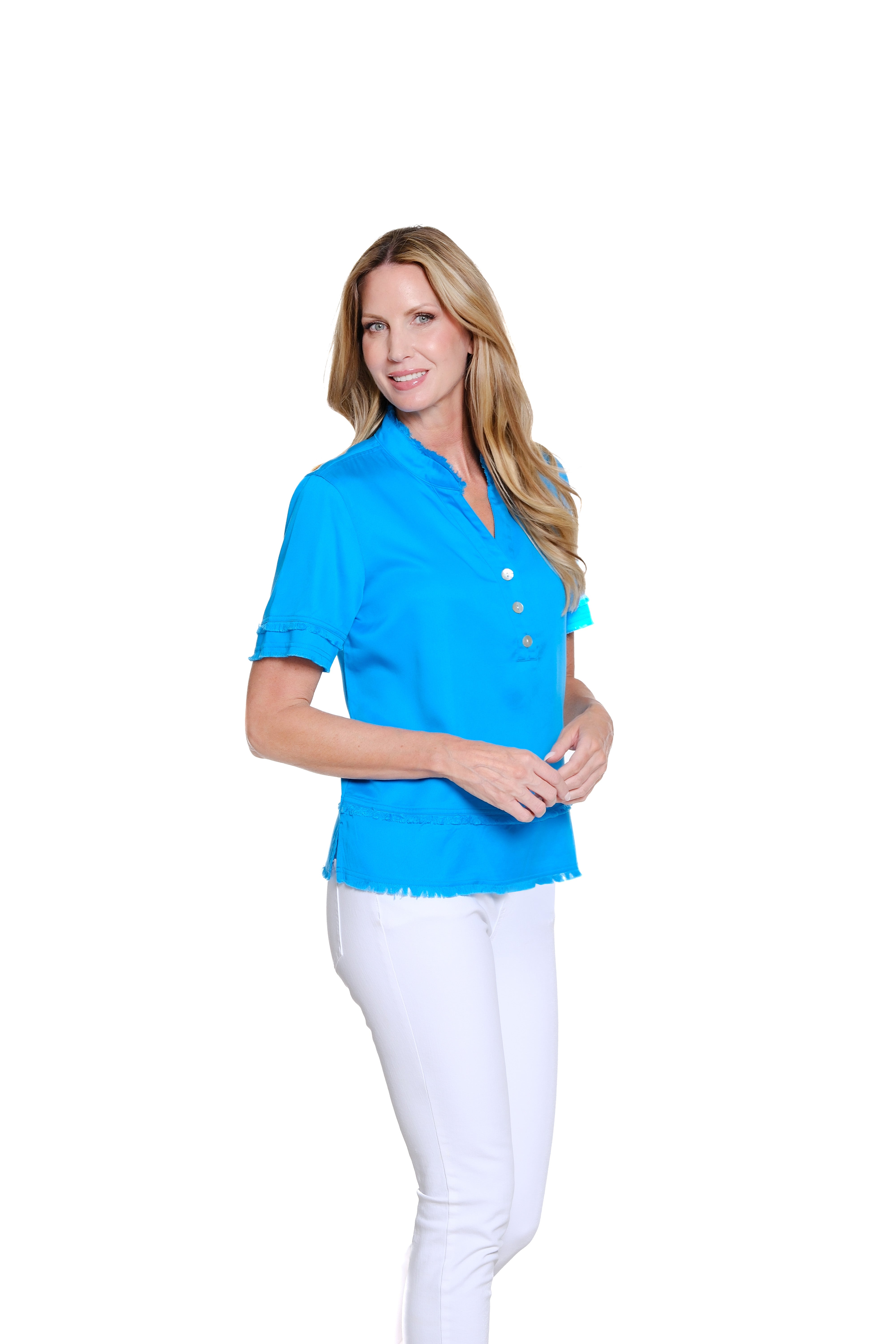 Fringe-Hem Woven Popover Shirt - Petite