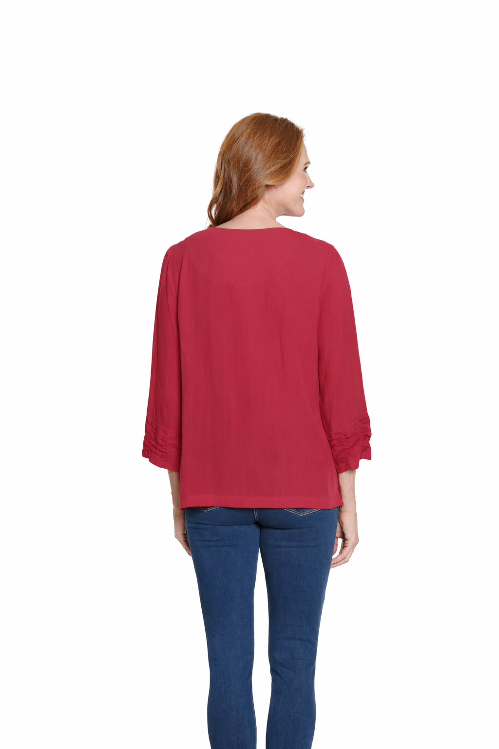 Crinkle Woven Top with Shirred Detail - Petite - Fiery Red