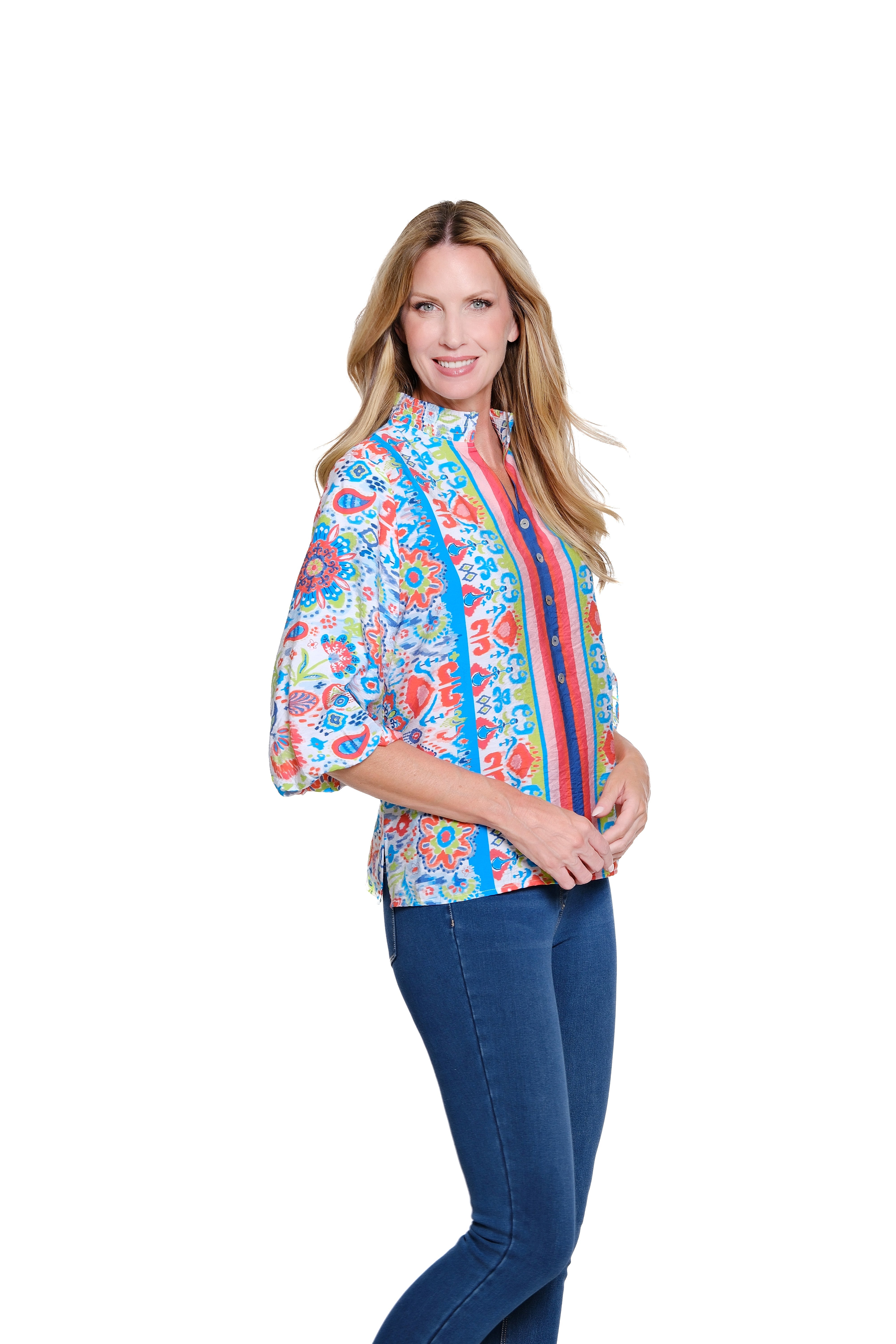 Border Print Woven Top - Multi
