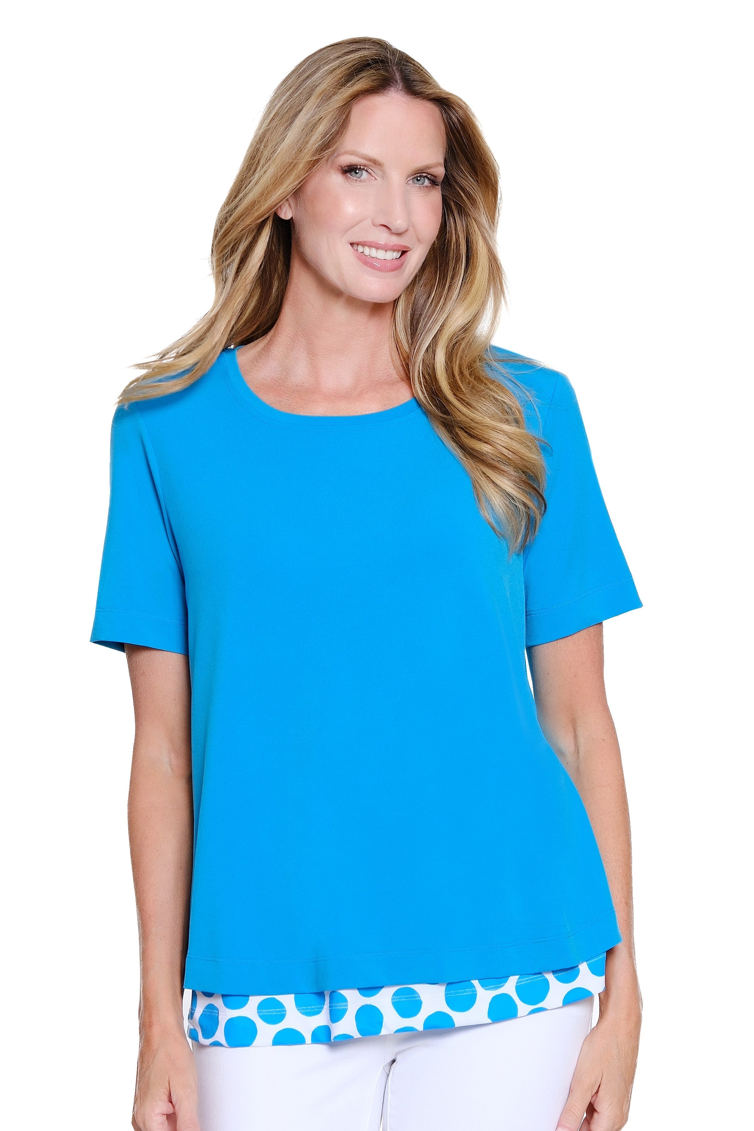 Layered 2-Piece Look Knit Top - Bright Turquoise