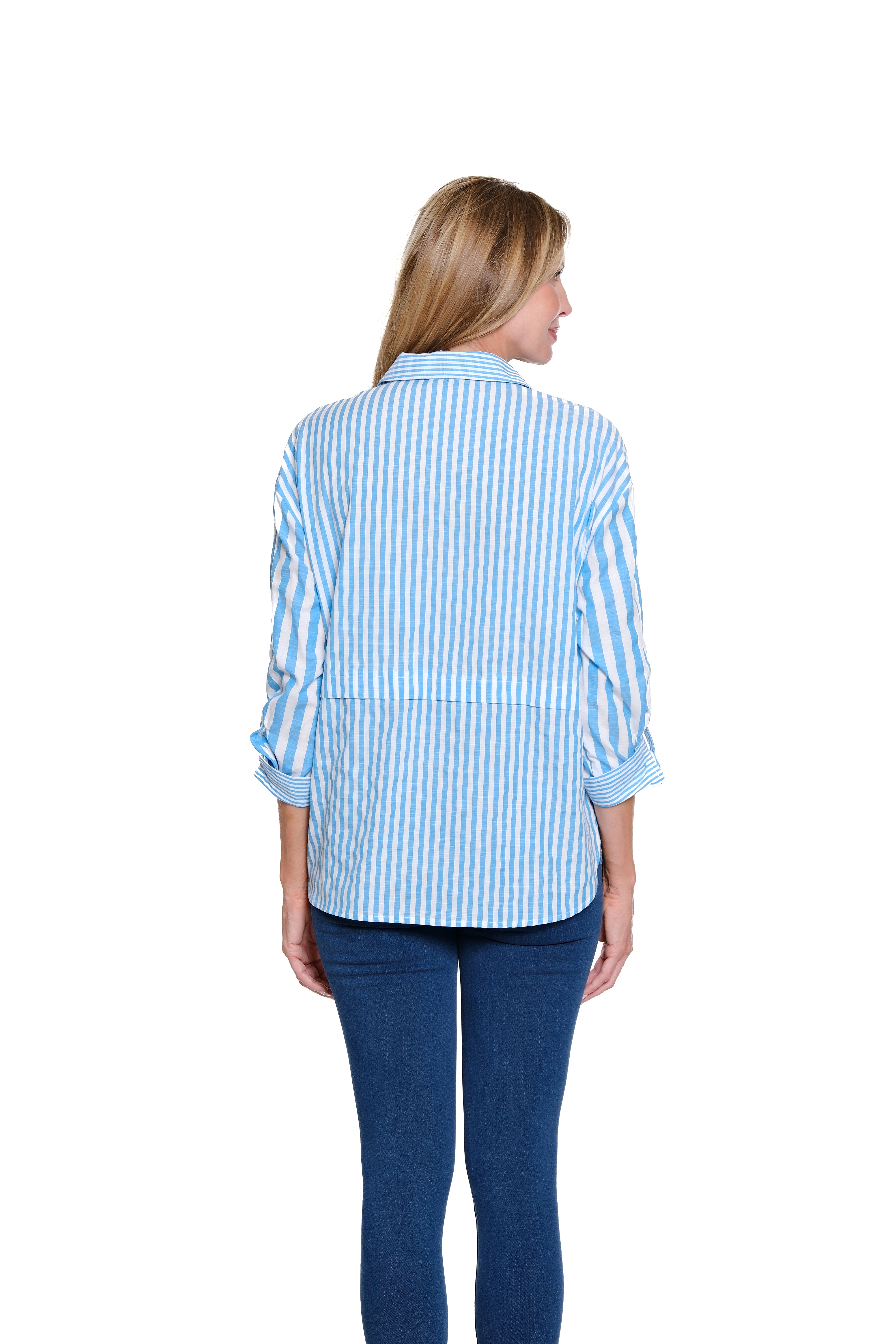 Bright Turquoise Turn-Up Cuff Scallop Shirt - Plus