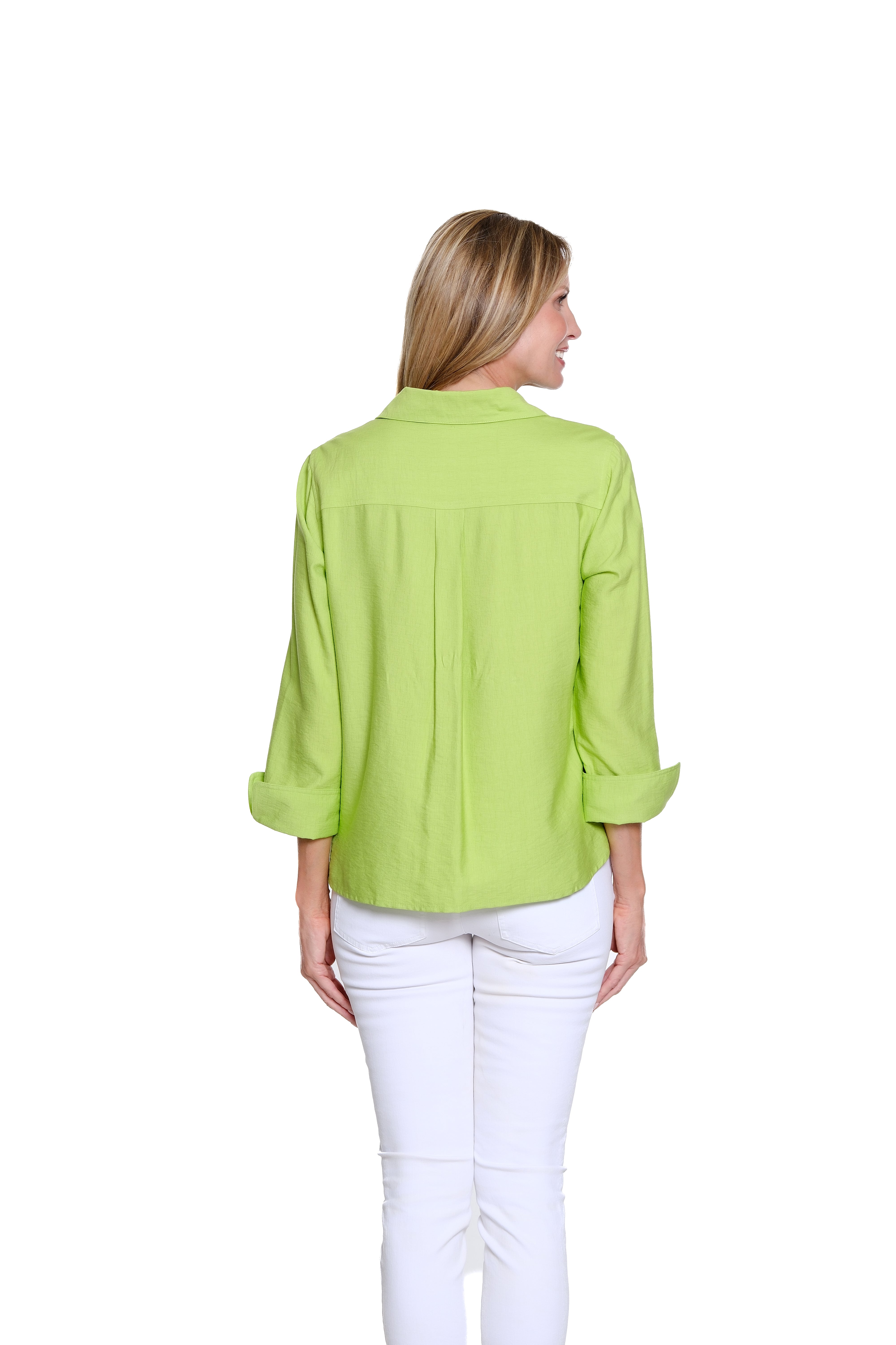 Neon Lime Curved Turn-Up Cuff Scallop Shirt - Petite