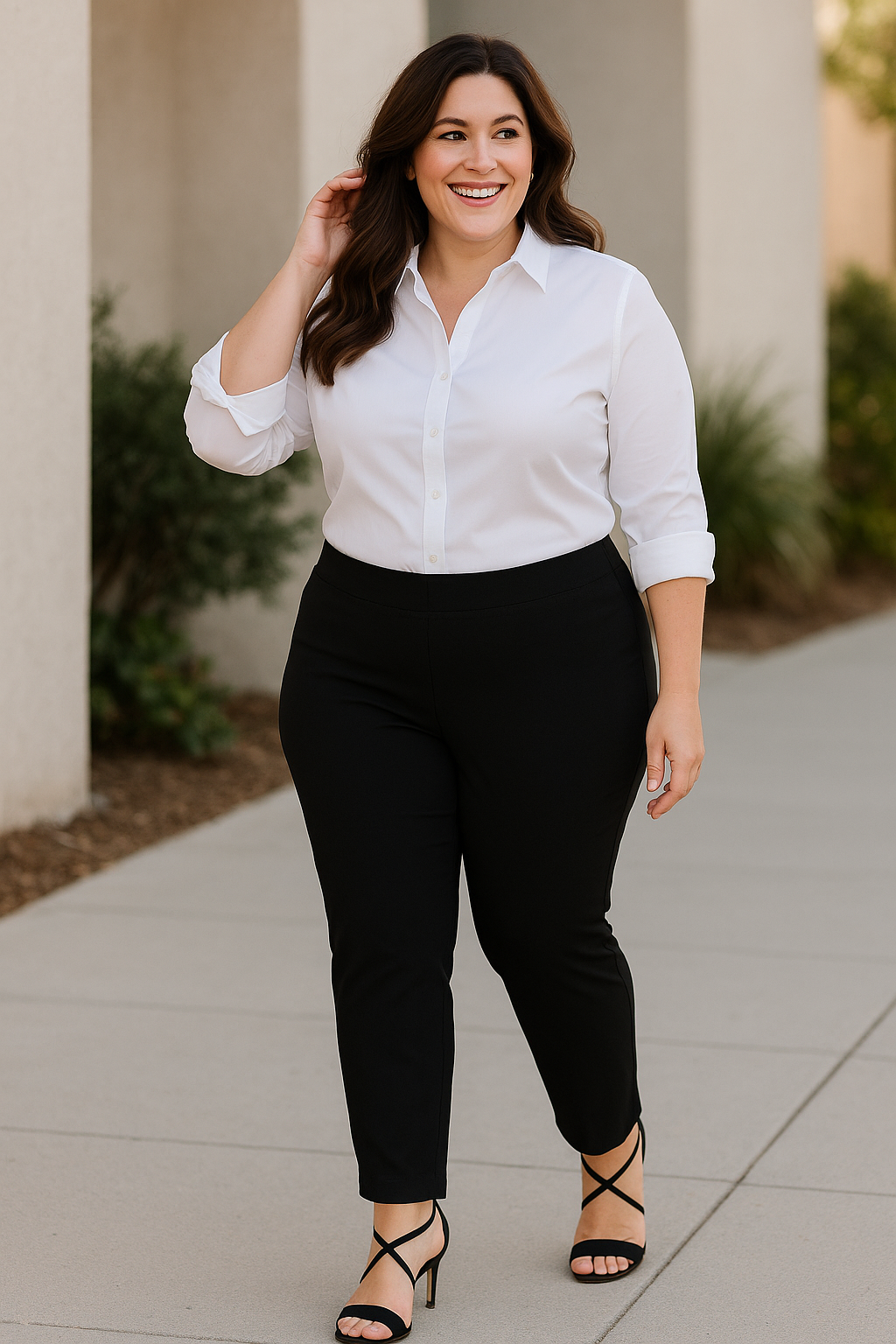 Plus Size Black Ankle Pants with Back Pockets
