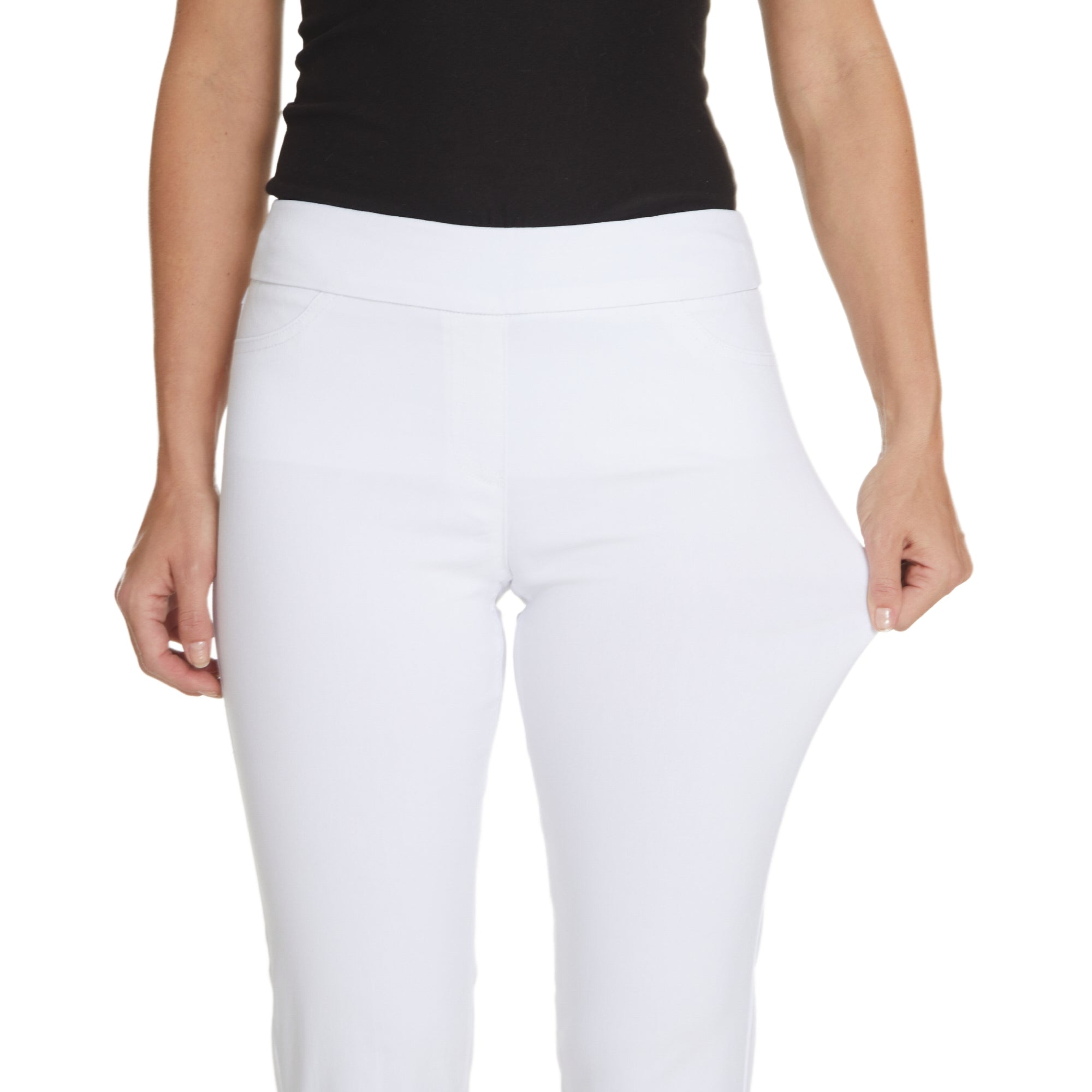 Plus Size White Ankle Pants with Back Pockets