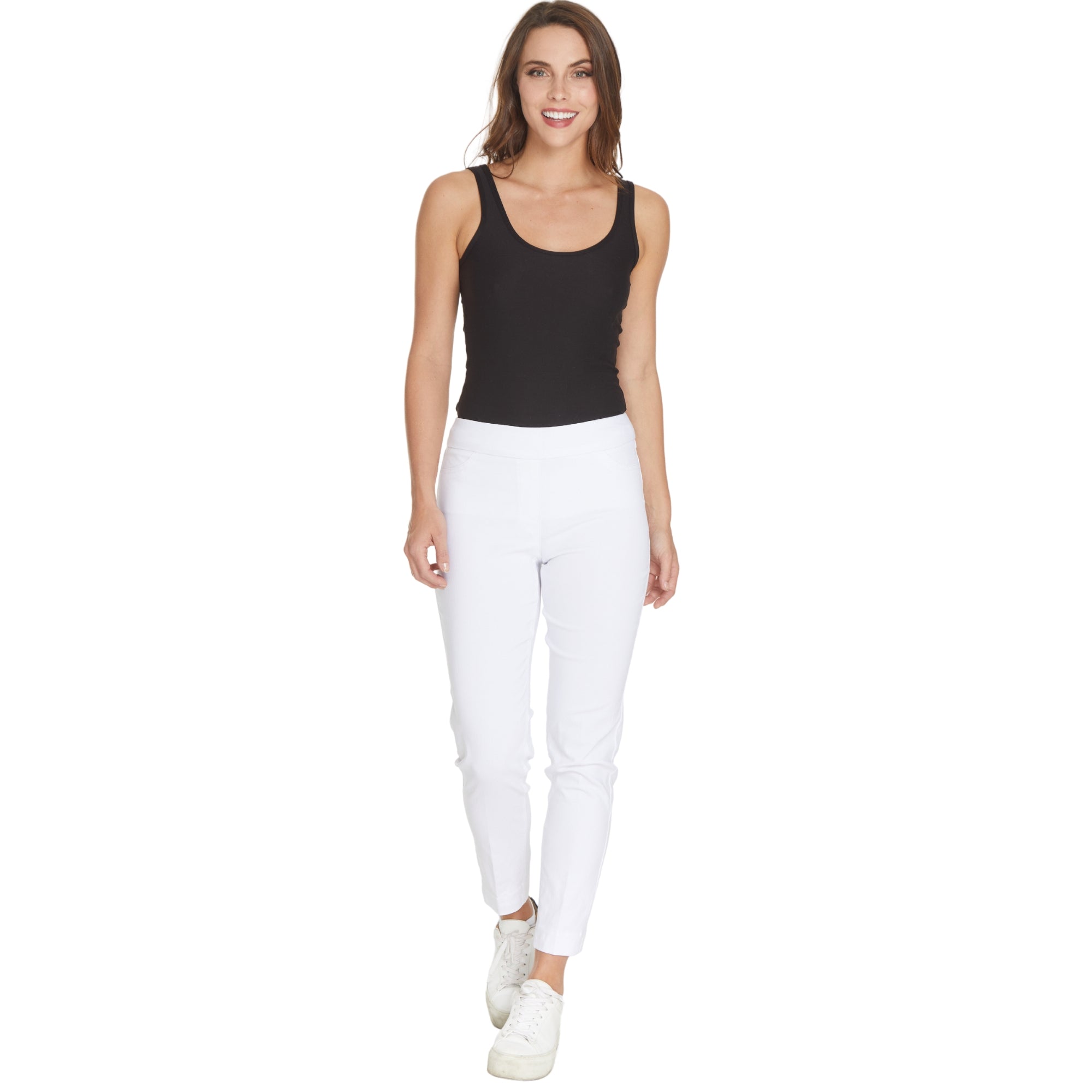 Plus Size White Ankle Pants with Back Pockets