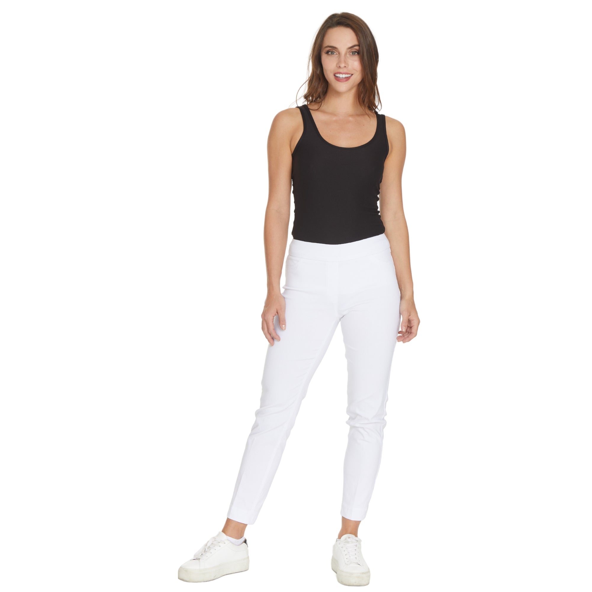 Plus Size White Ankle Pants with Back Pockets