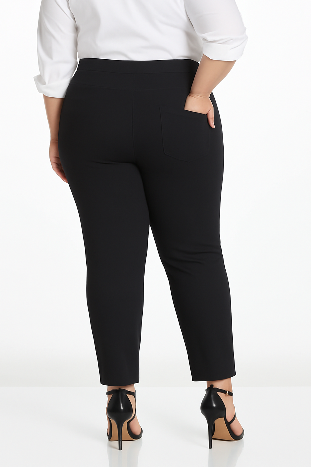 Plus Size Black Ankle Pants with Back Pockets