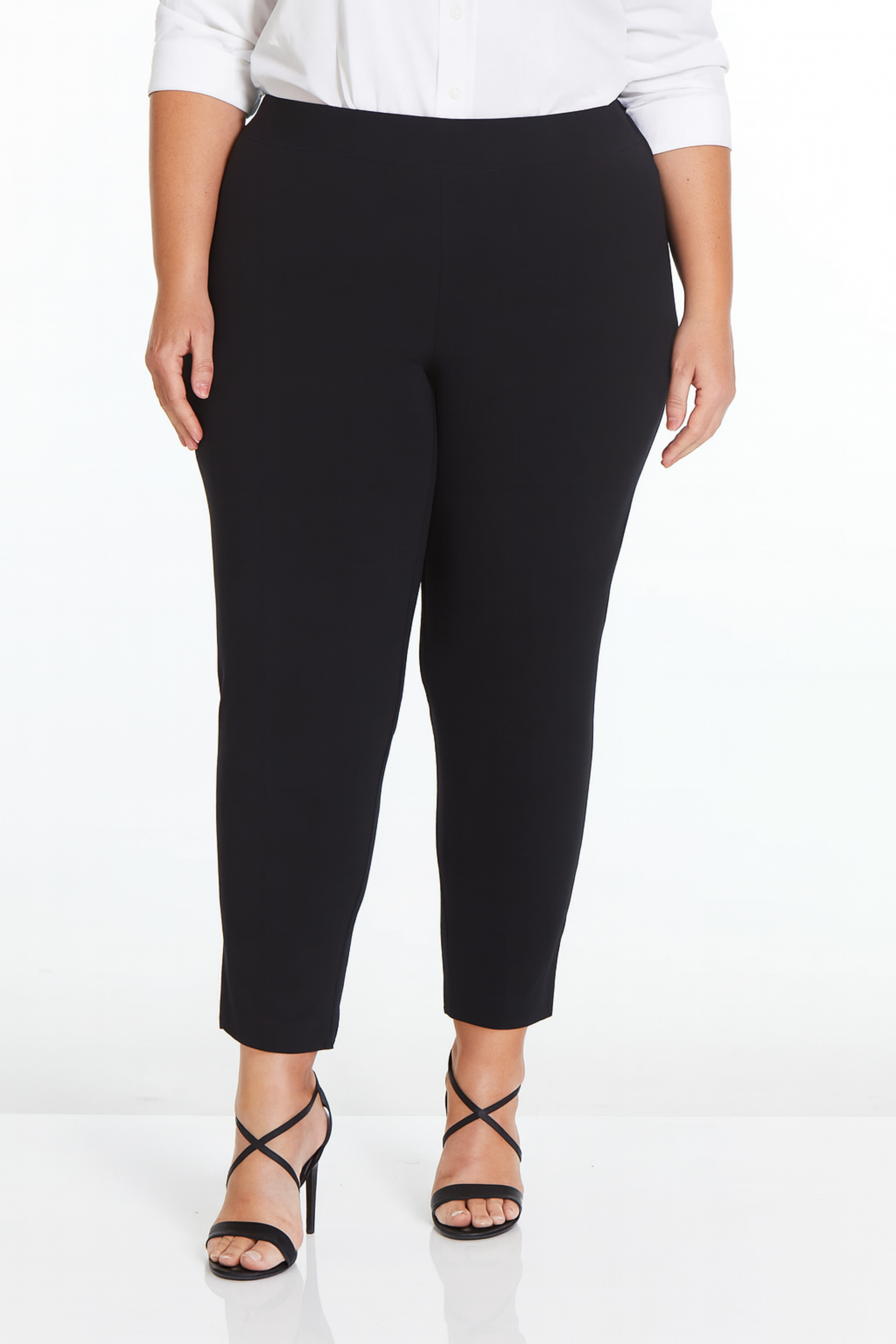 Plus Size Black Ankle Pants with Back Pockets