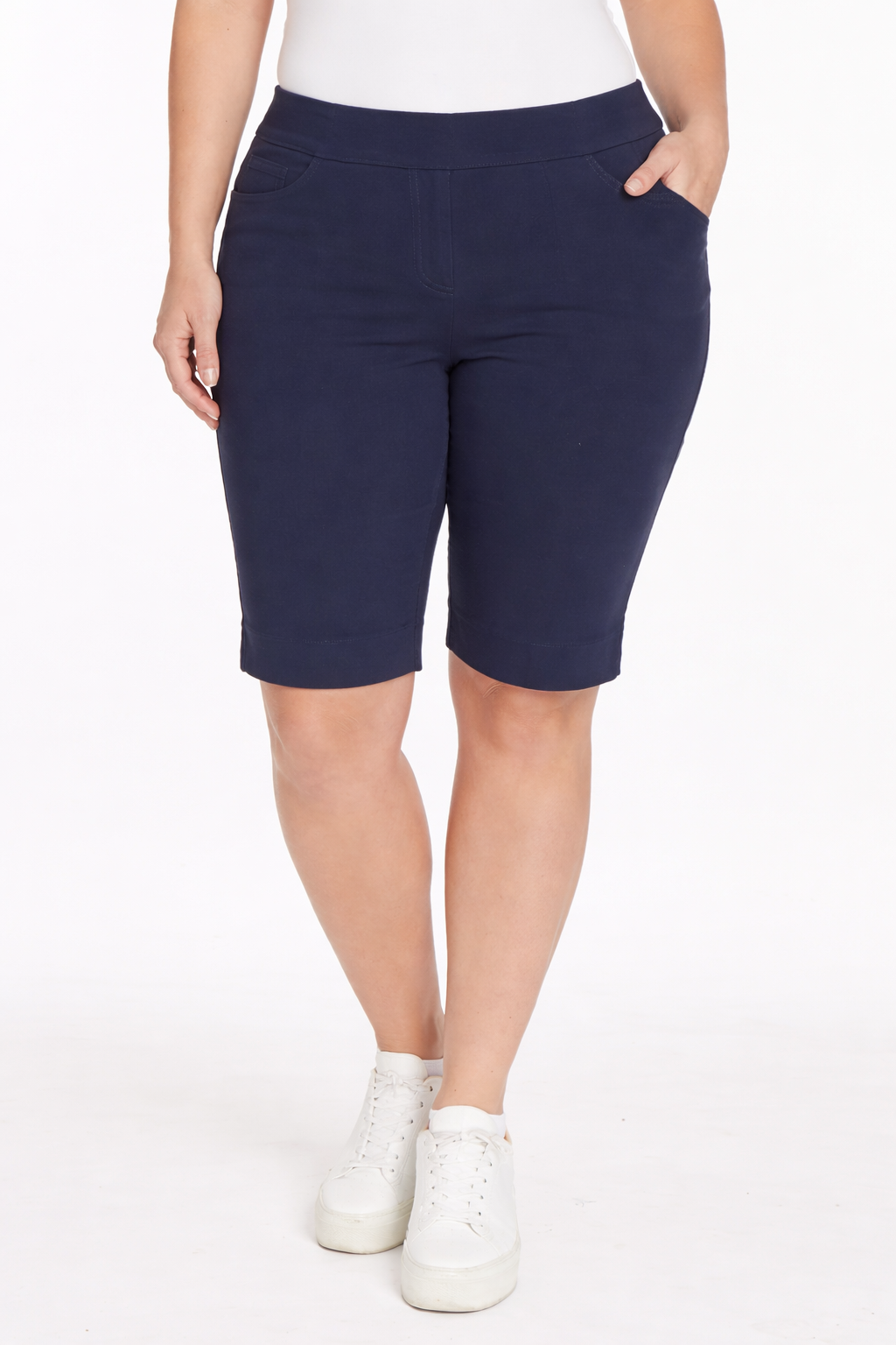Plus Size Pull On Walking Shorts With Pockets - Midnight Blue