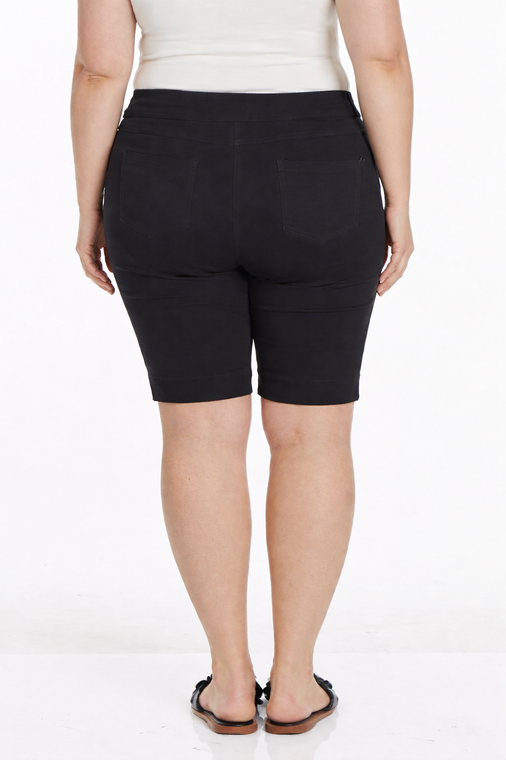 Plus Size Black Pull On Walking Shorts With Pockets