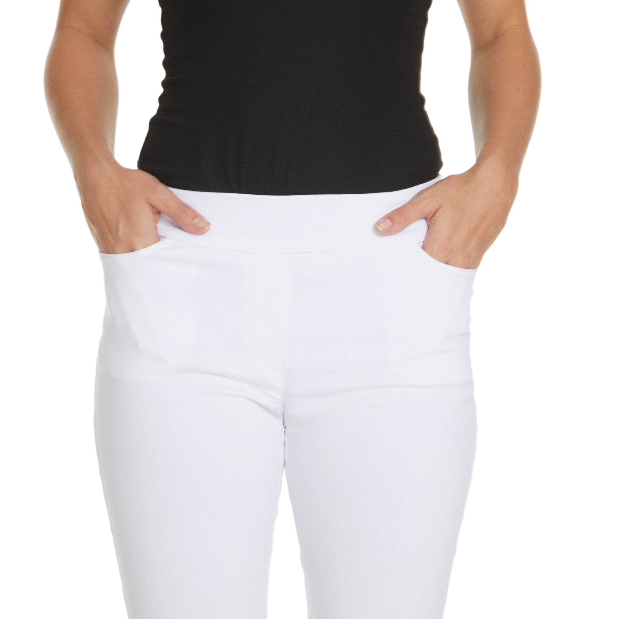 Plus Size White Pull On Walking Shorts with Pockets