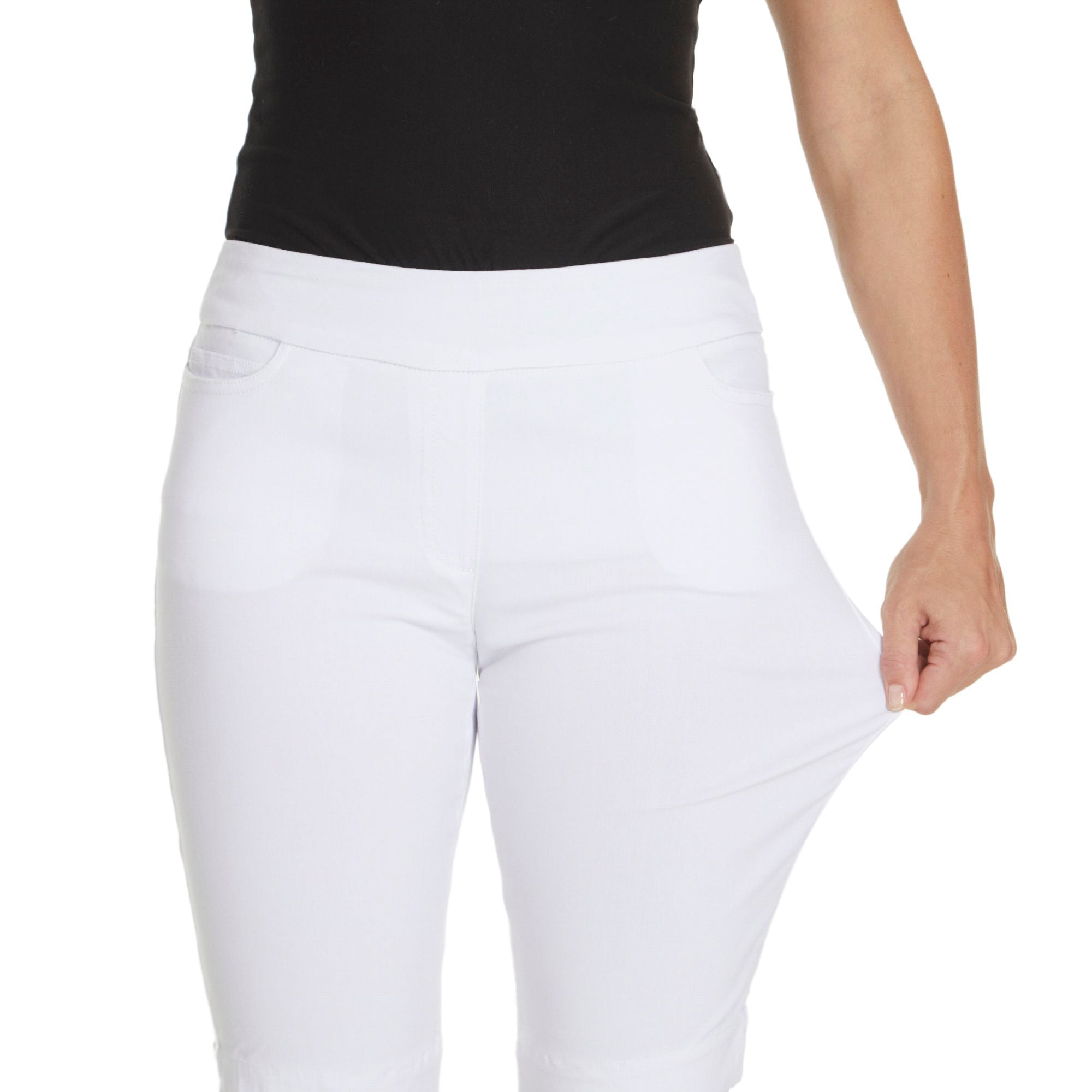 Plus Size White Pull On Walking Shorts with Pockets