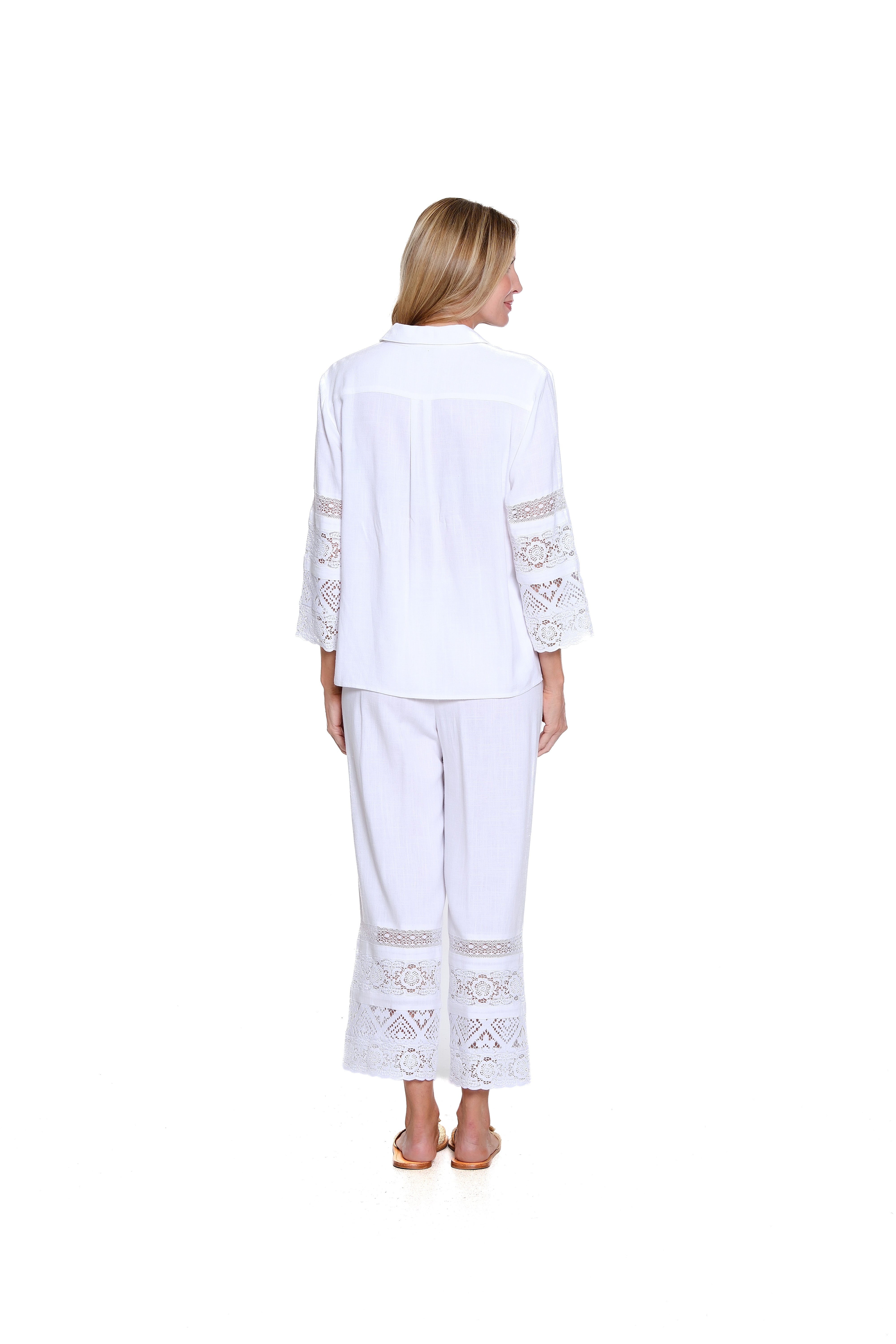 White Drawstring Textured Slub Crop Pant - Plus