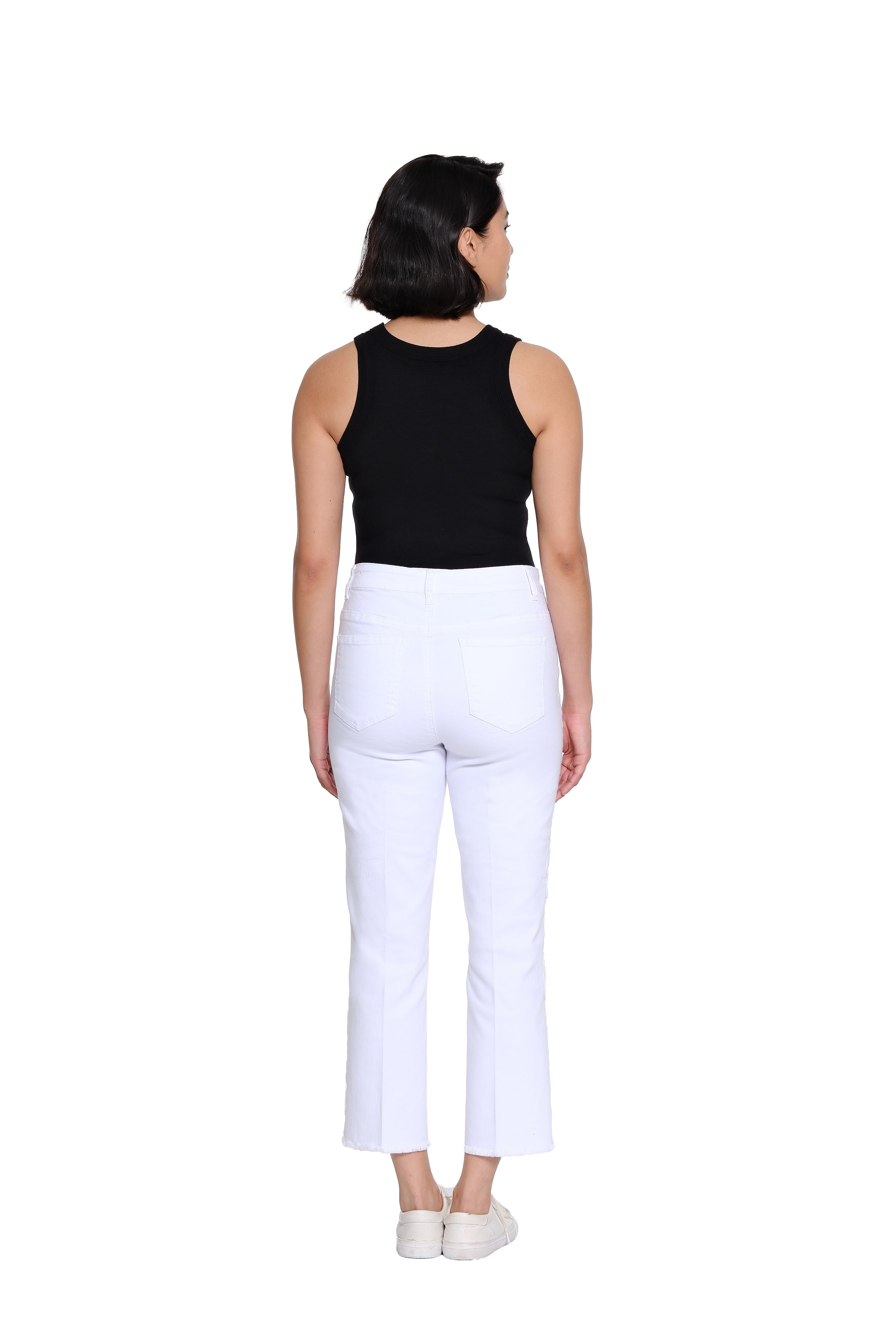 Denim Crop Pant with Appliqué Detail - White