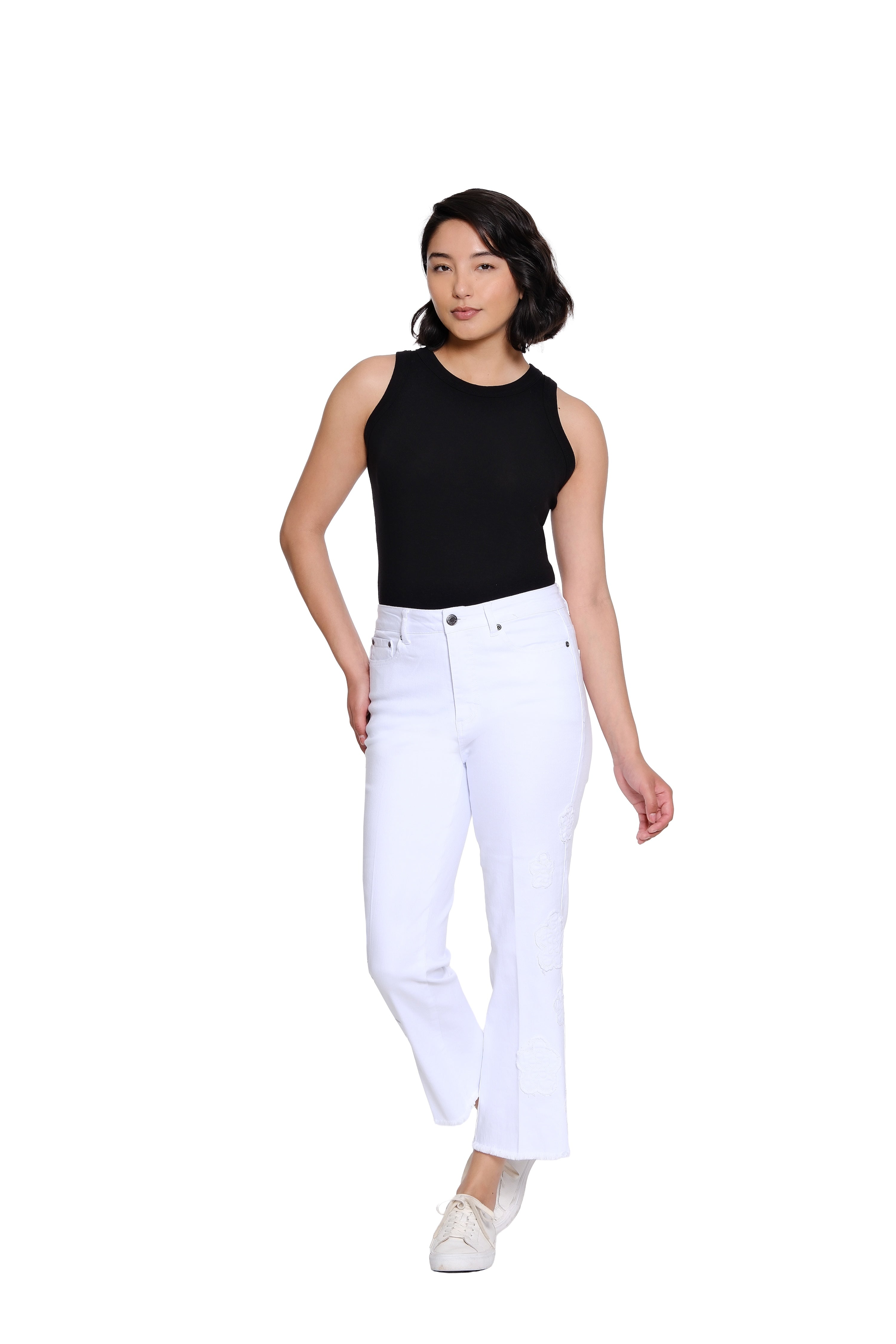 Denim Crop Pant with Appliqué Detail - Petite - White