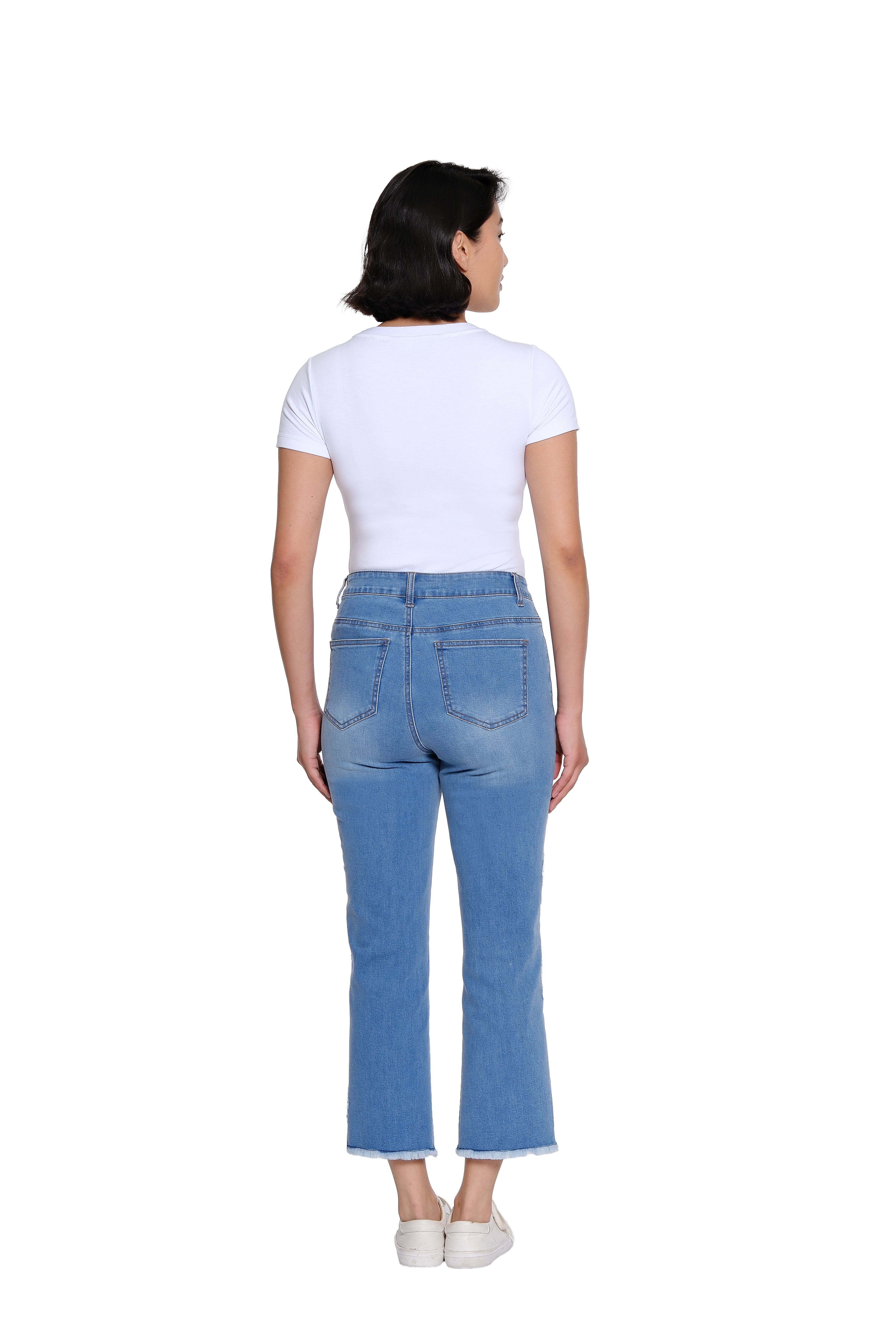 Plus Size Denim Crop Pant with Appliqué Detail - Medium Indigo