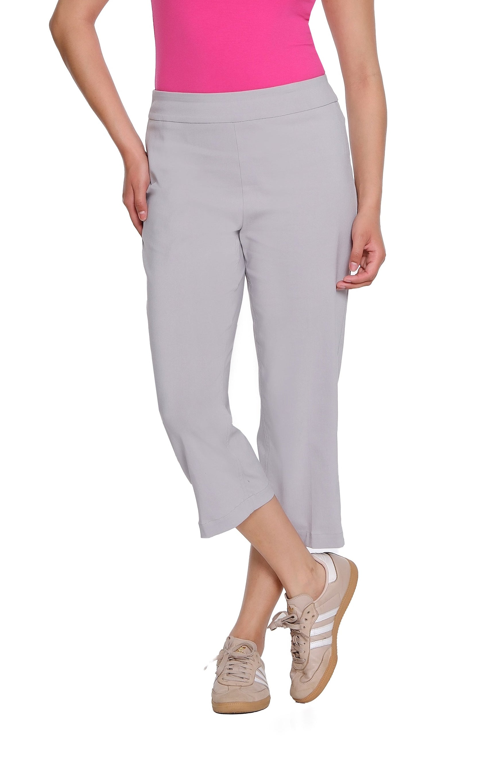 Pull-On Crop Pant with Double X-Strap Hem - Petite - Dove Grey