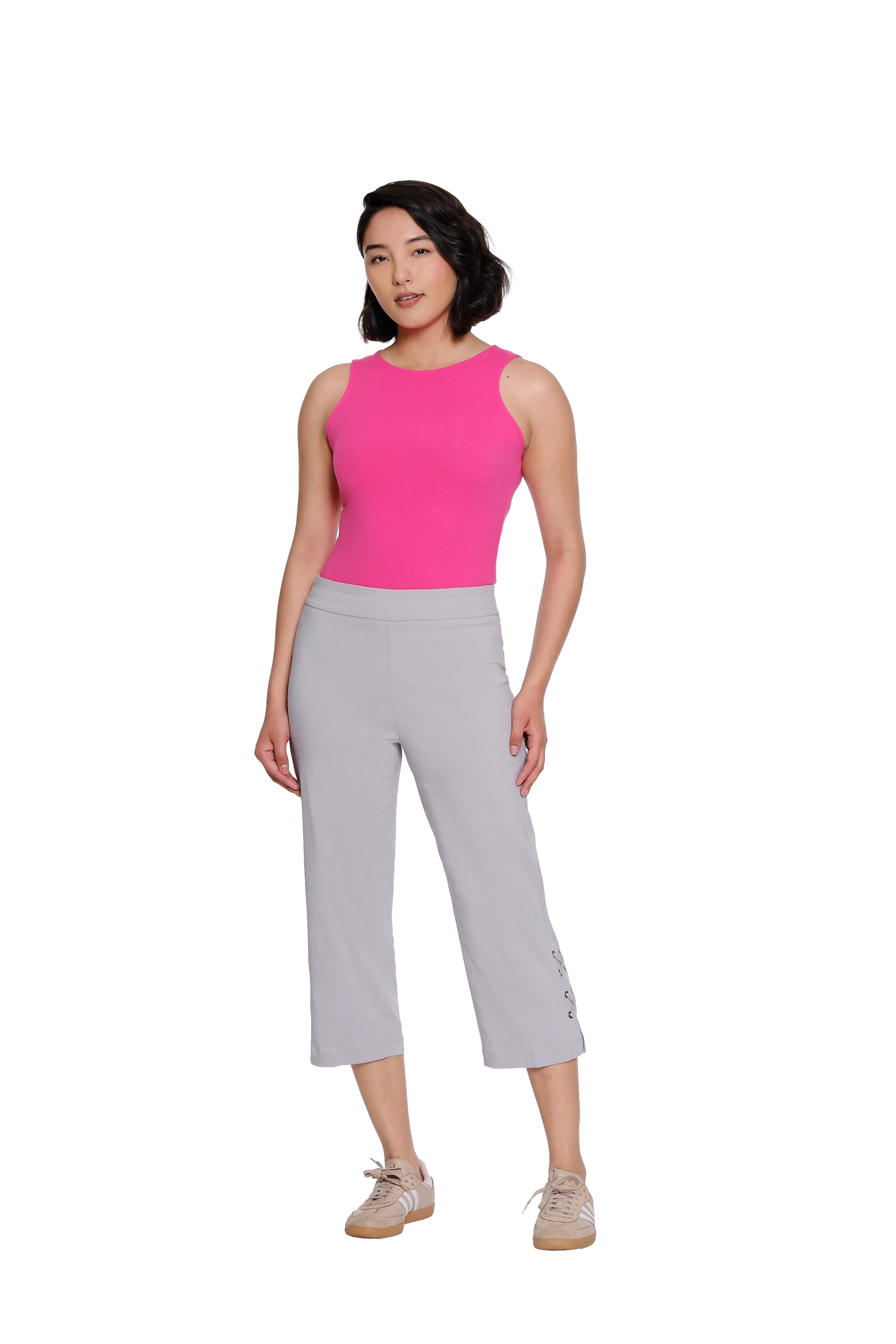 Pull-On Crop Pant with Double X-Strap Hem - Petite - Dove Grey
