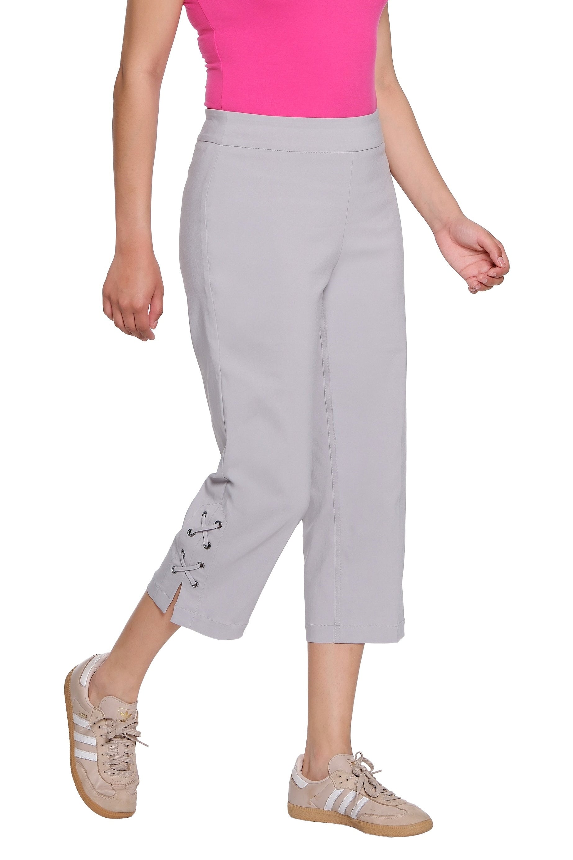 Pull-On Crop Pant with Double X-Strap Hem - Petite - Dove Grey