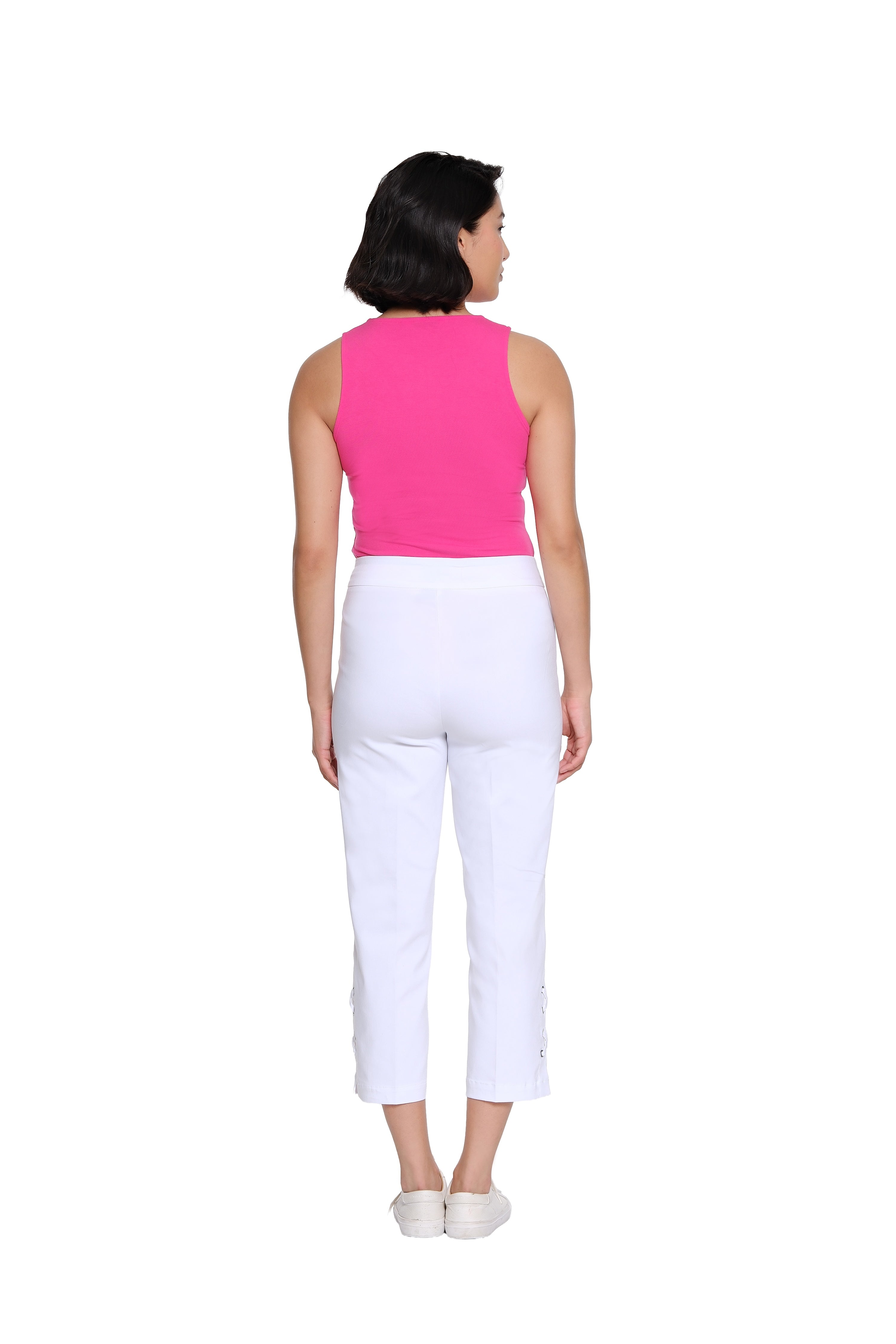 Pull-On Crop Pant with Double X-Strap Hem - White