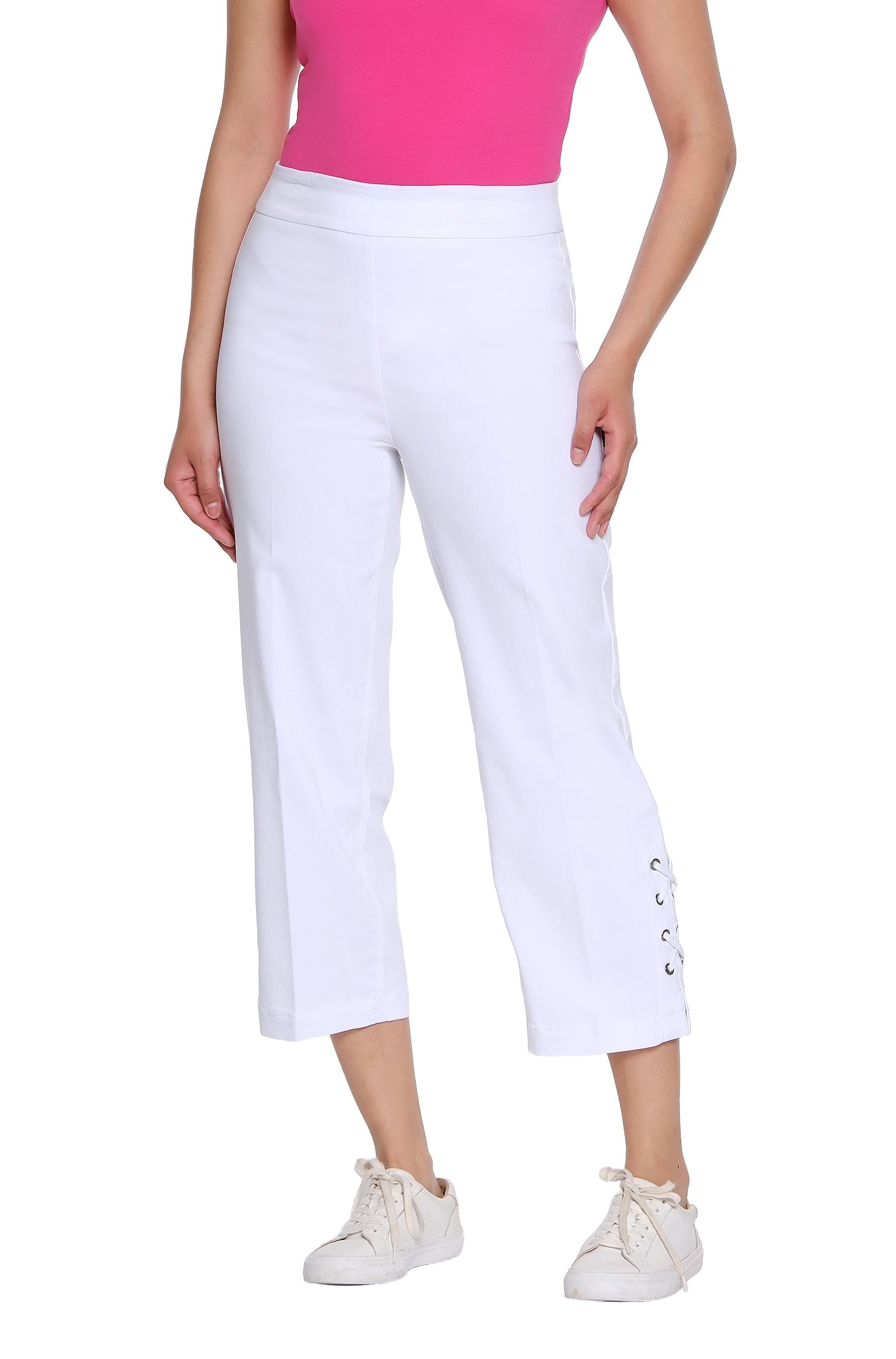 Pull-On Crop Pant with Double X-Strap Hem - Plus - White
