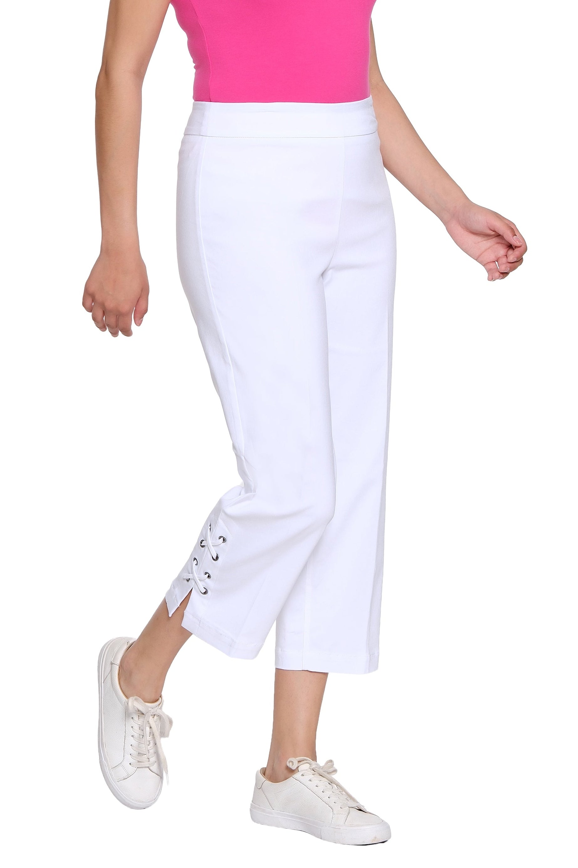Pull-On Crop Pant with Double X-Strap Hem - Petite - White