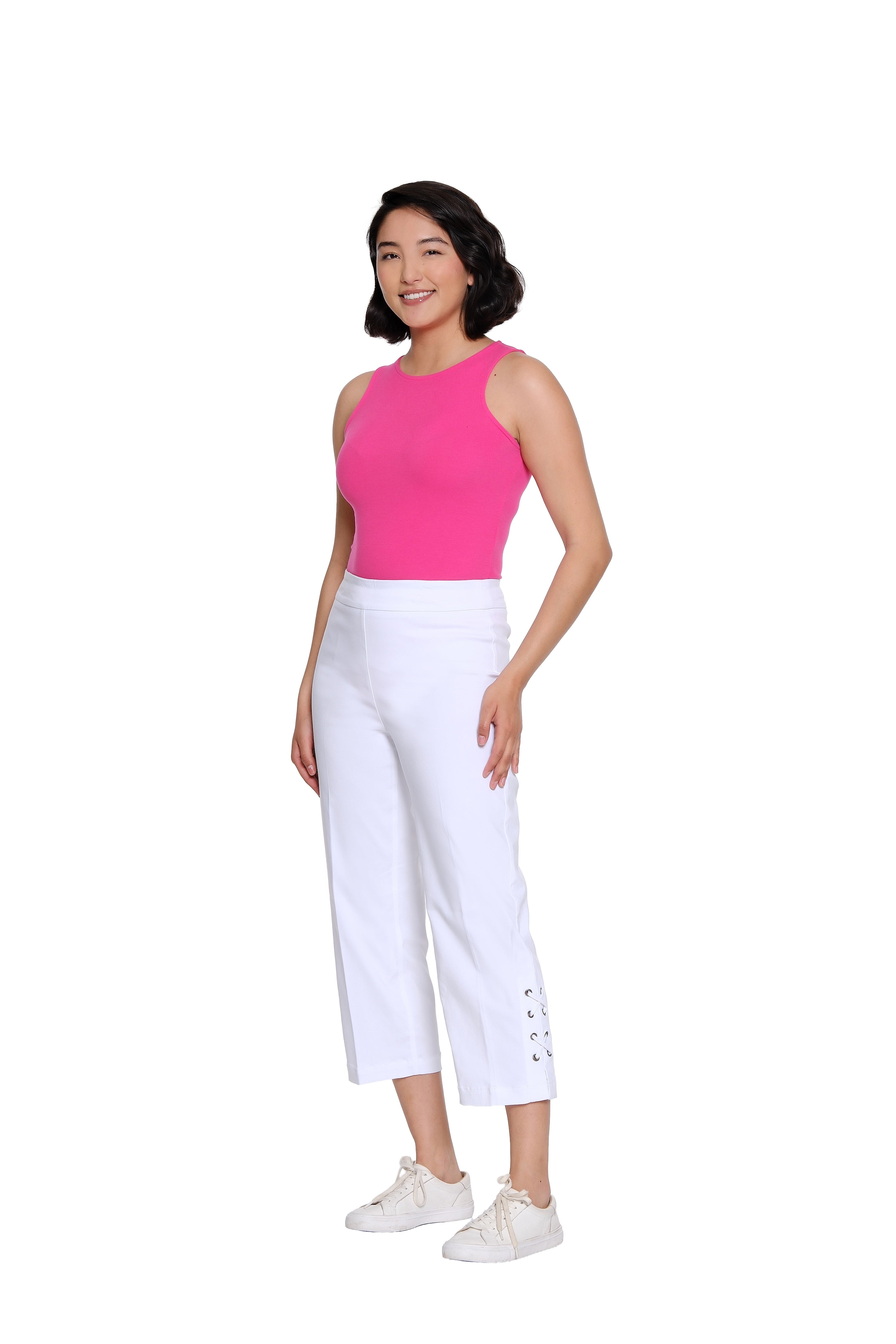Pull-On Crop Pant with Double X-Strap Hem - Petite - White