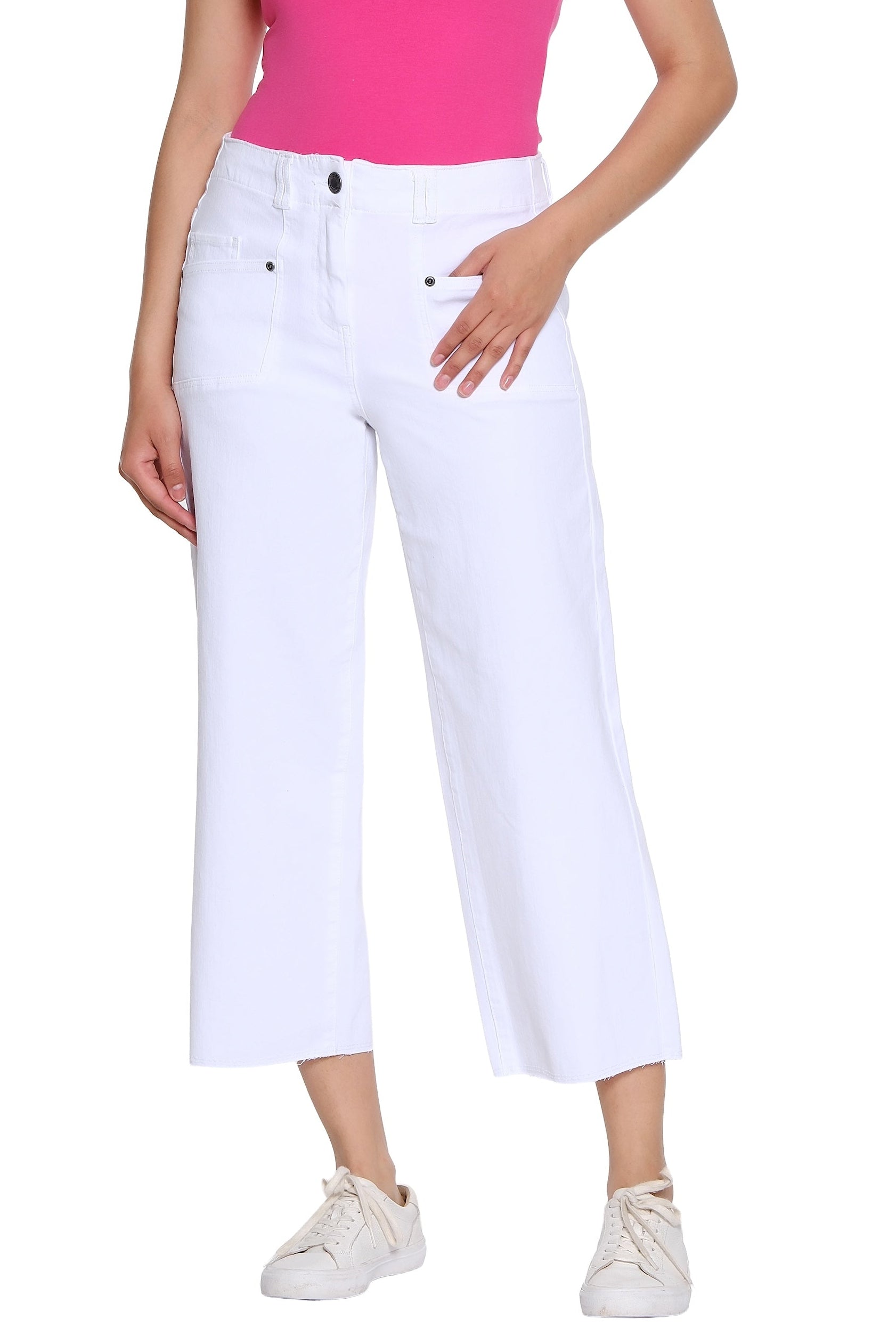 Stretch Denim Crop Pant with Double Belt Loops - Petite - White