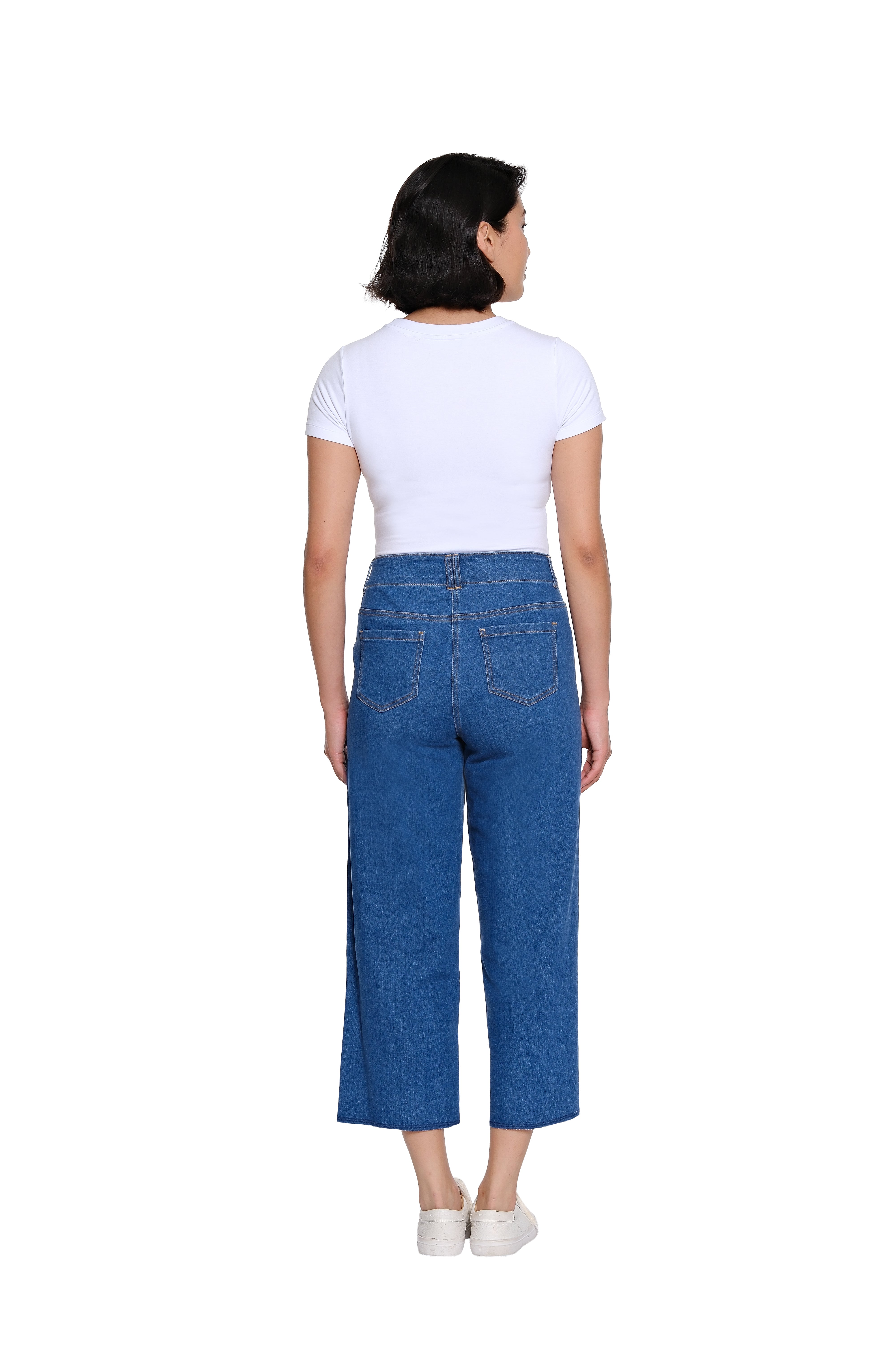 Stretch Denim Crop Pant with Double Belt Loops - Medium Indigo