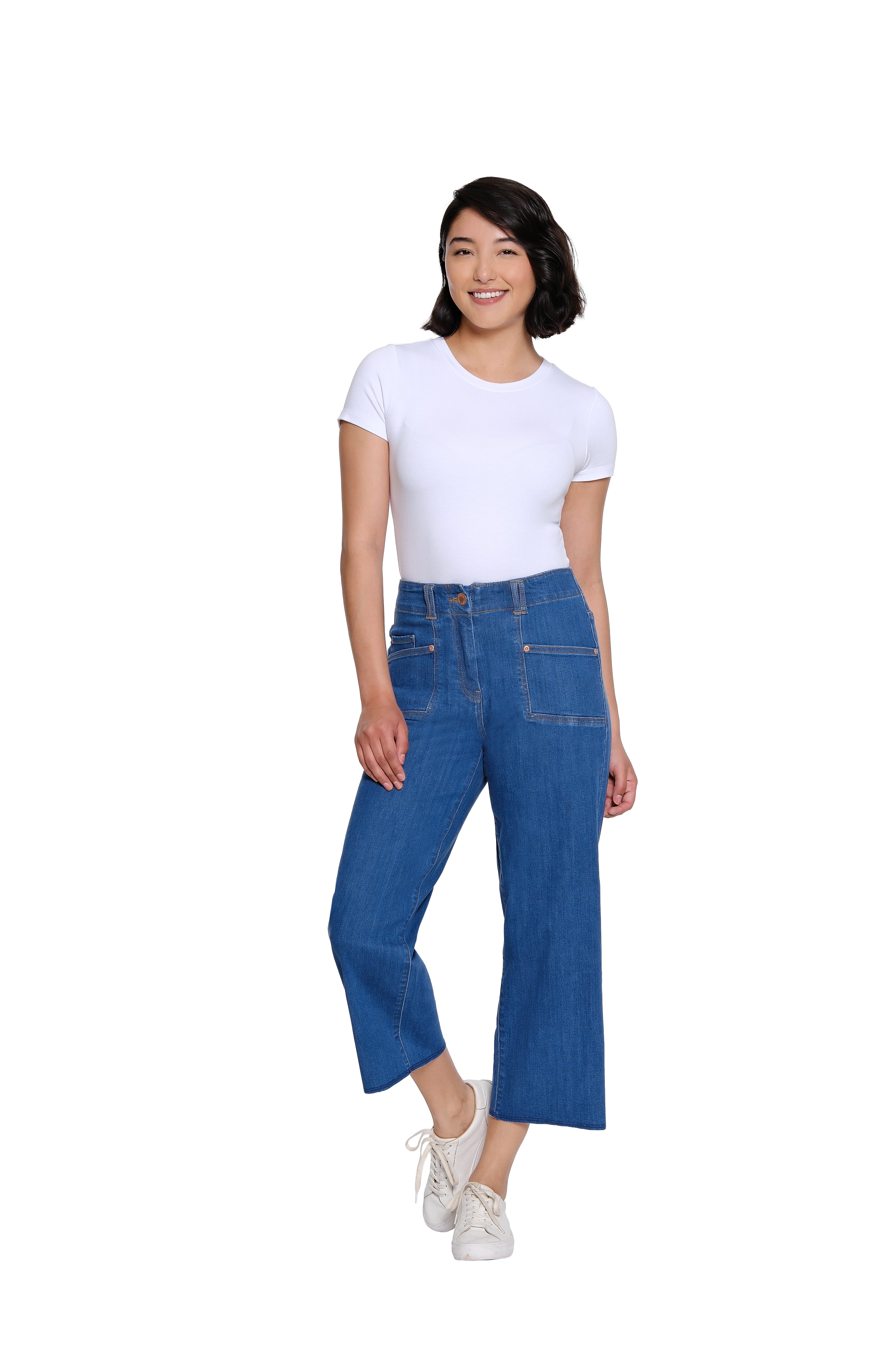 Stretch Denim Crop Pant with Double Belt Loops - Medium Indigo