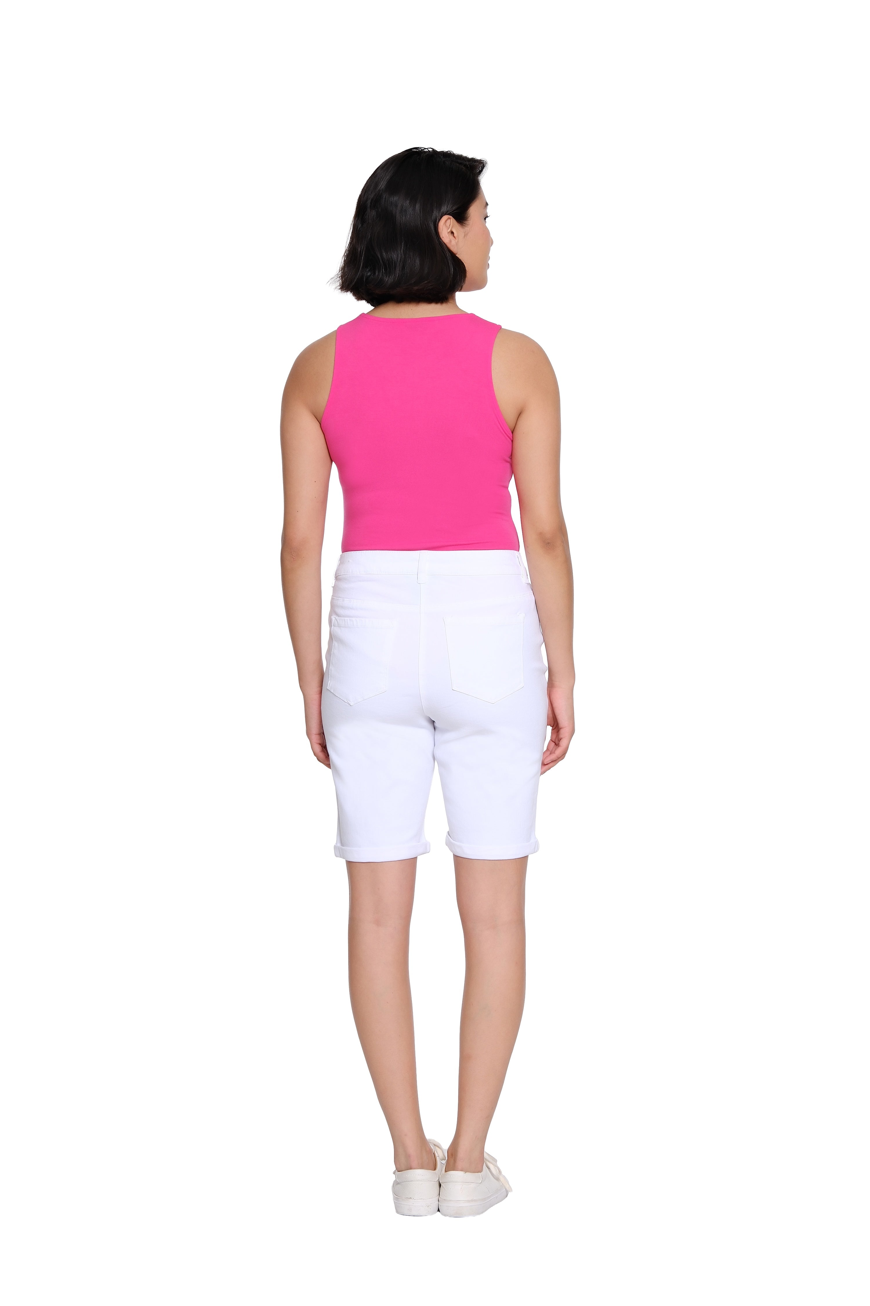 Stretch Denim Short with Rolled Hem - White