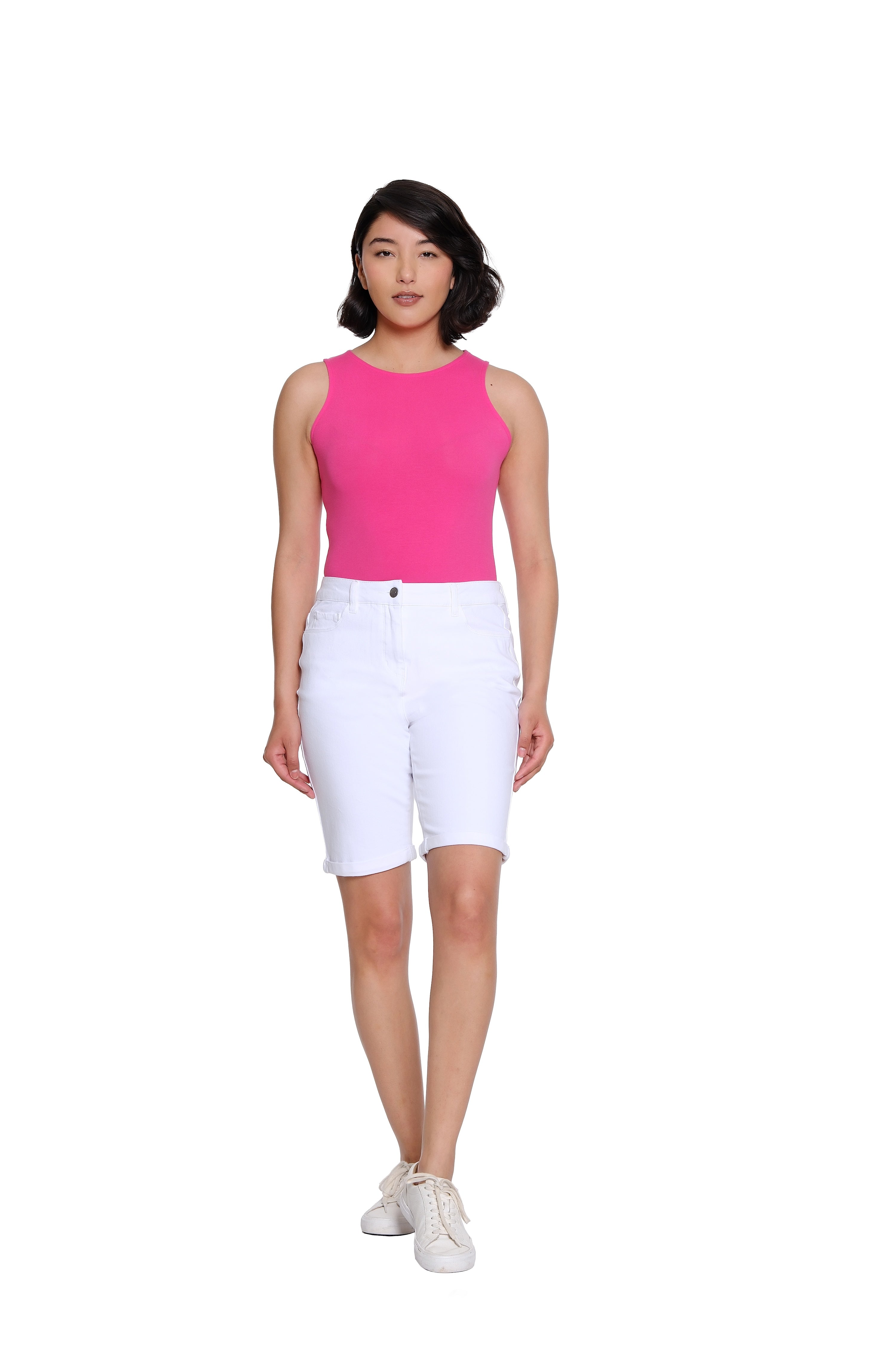 Stretch Denim Short with Rolled Hem - White