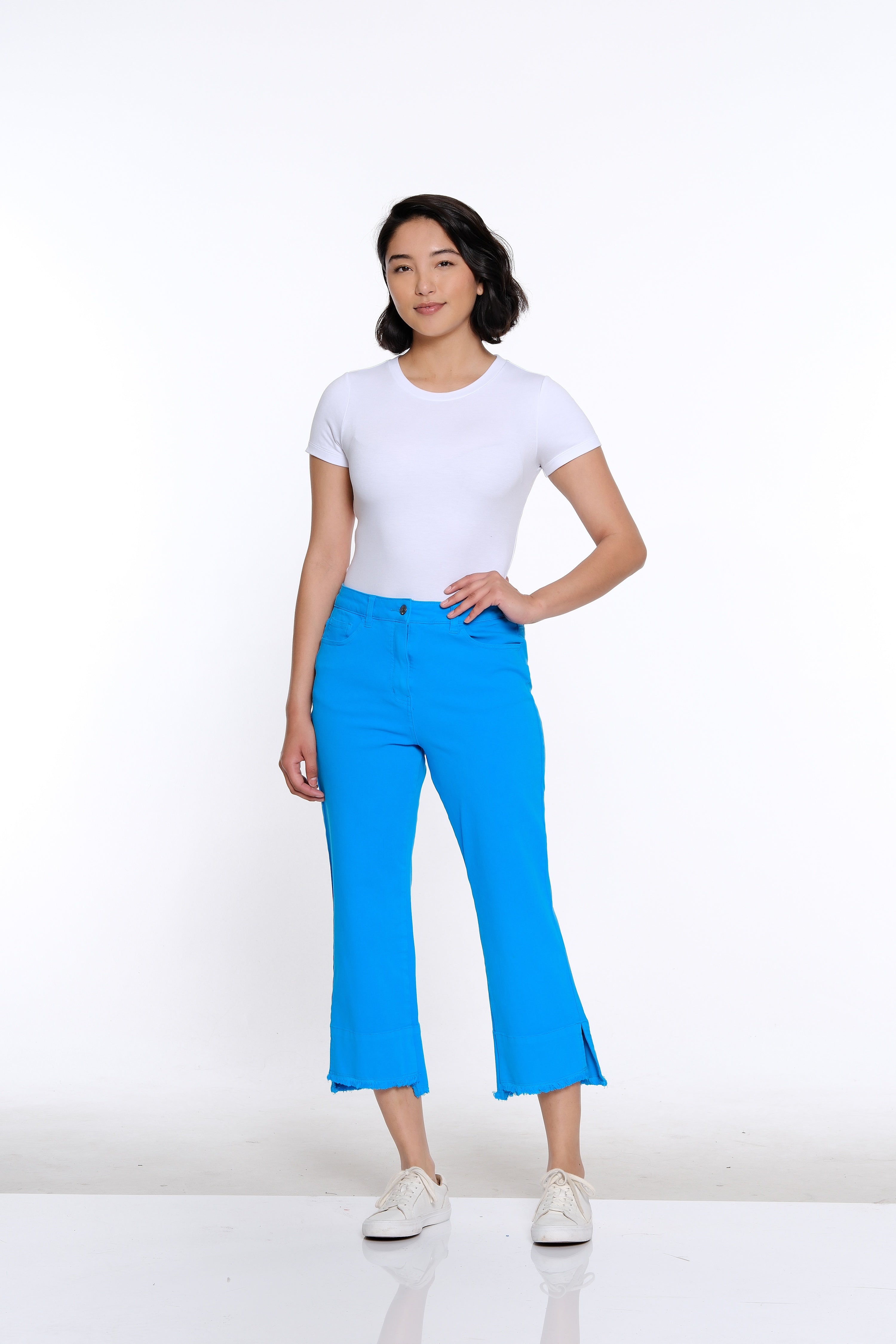 Garment-Dyed Stretch Denim Crop Pant - Bright Turquoise