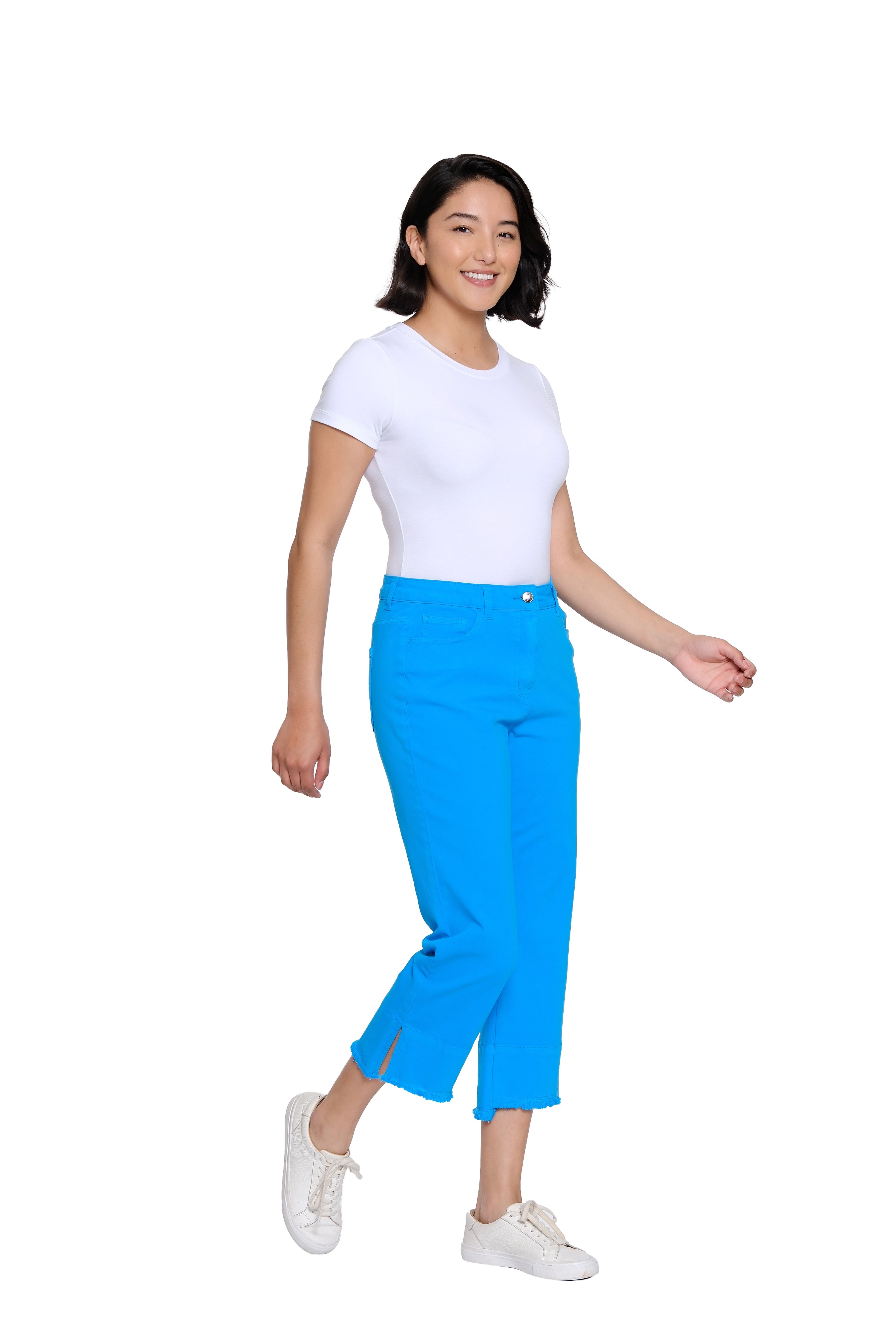 Garment-Dyed Stretch Denim Crop Pant - Bright Turquoise