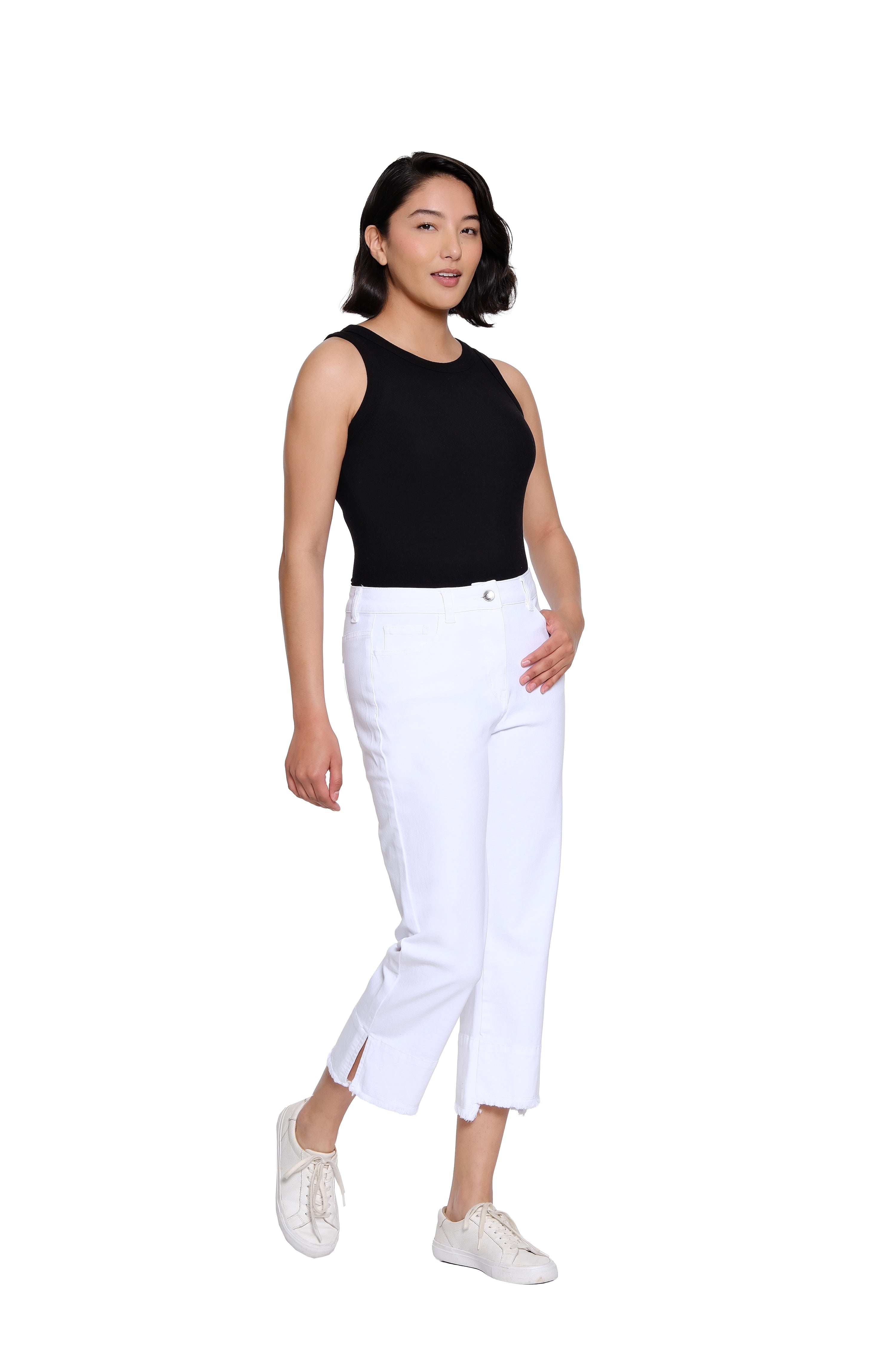 Garment-Dyed Stretch Denim Crop Pant - Petite - White