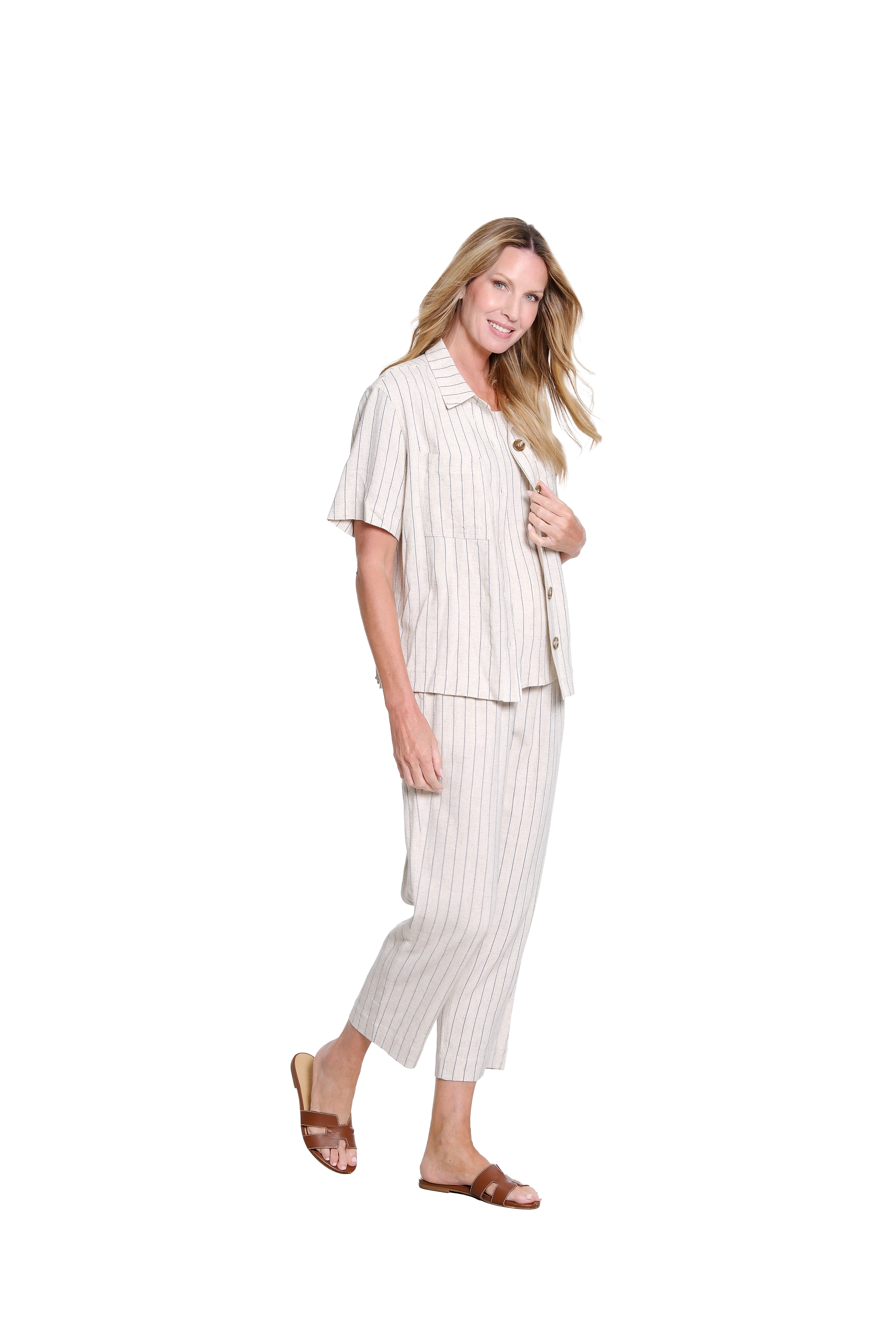 Stripe Textured Slub Woven Jacket - Flax