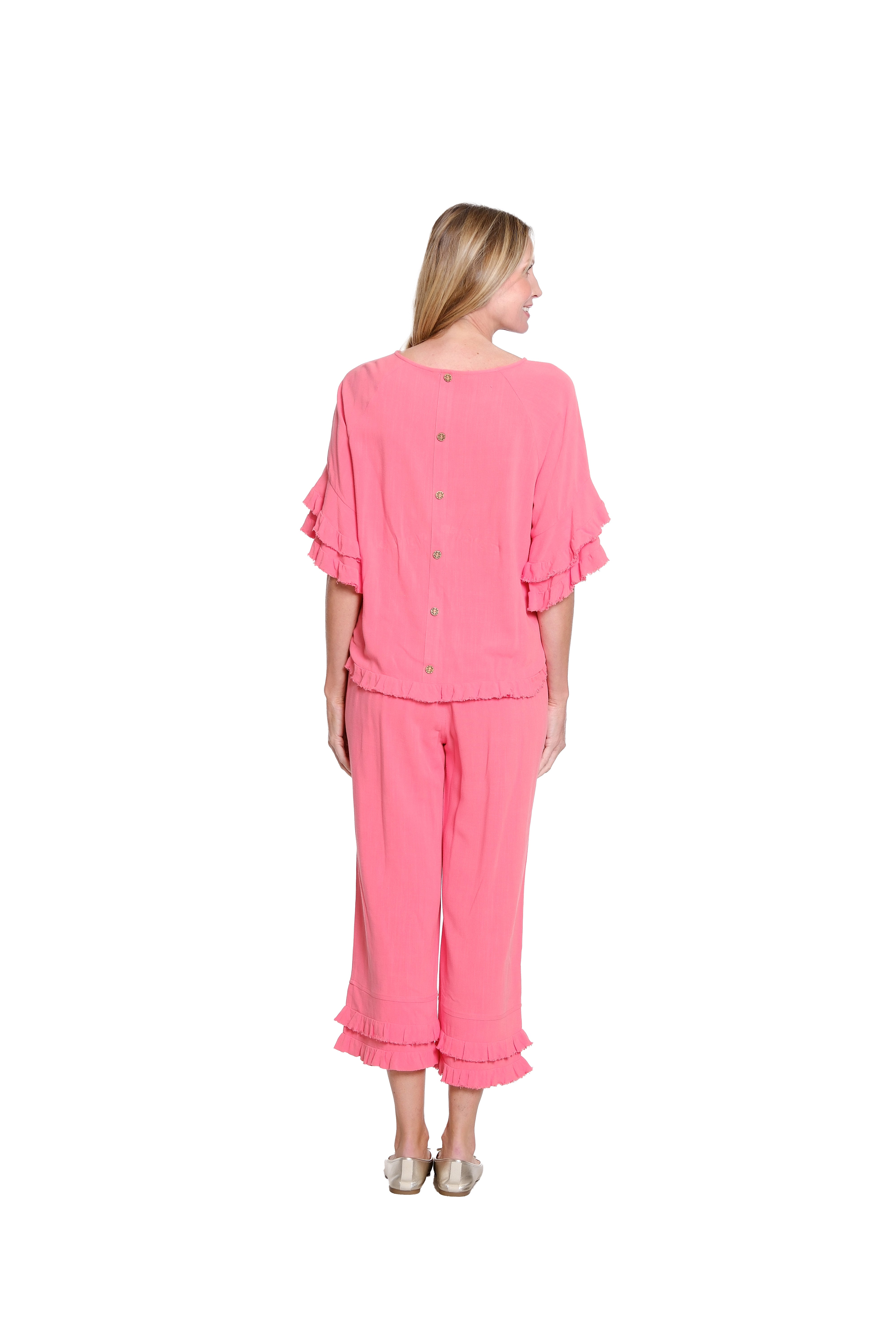 Drawstring Fringe Flounce Crop Pant- Petite