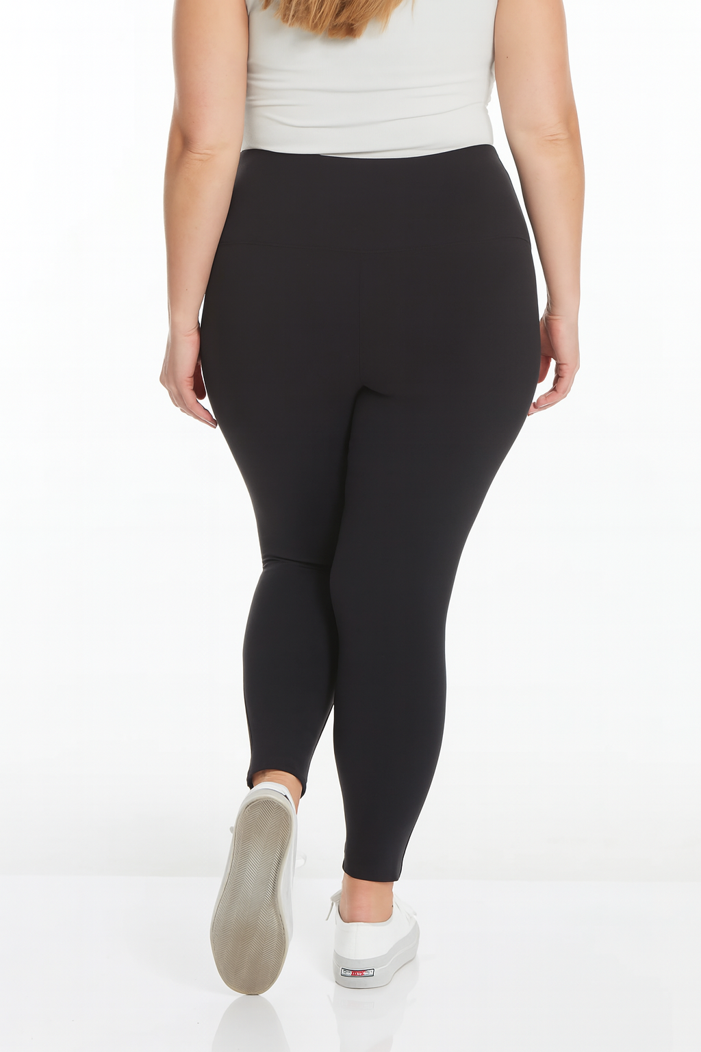 Plus Size Black Wide Band Pull-On Ankle Legging