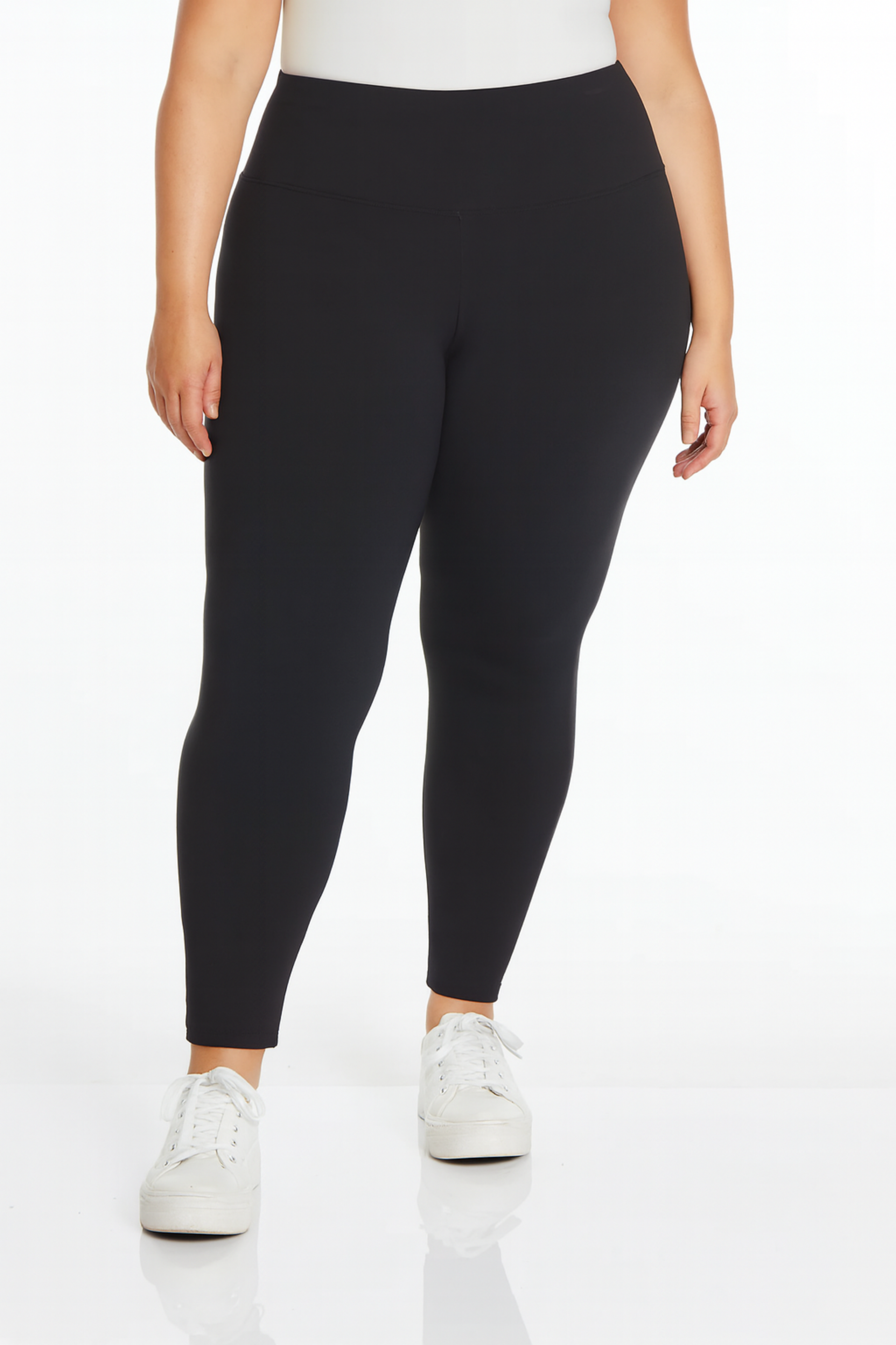 Plus Size Black Wide Band Pull-On Ankle Legging