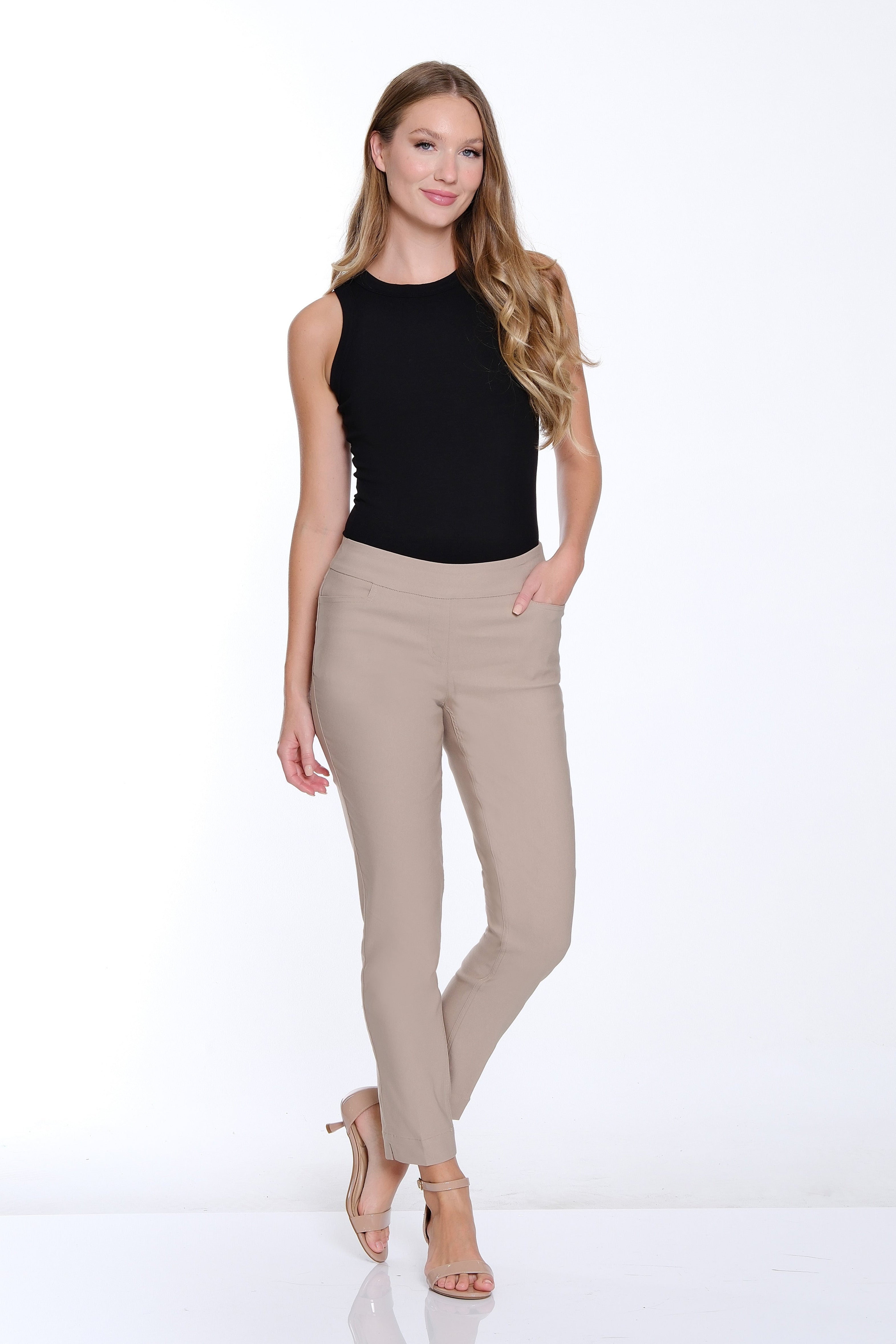 Plus Size Solid Fine Line Twill Ankle Pant - Stone