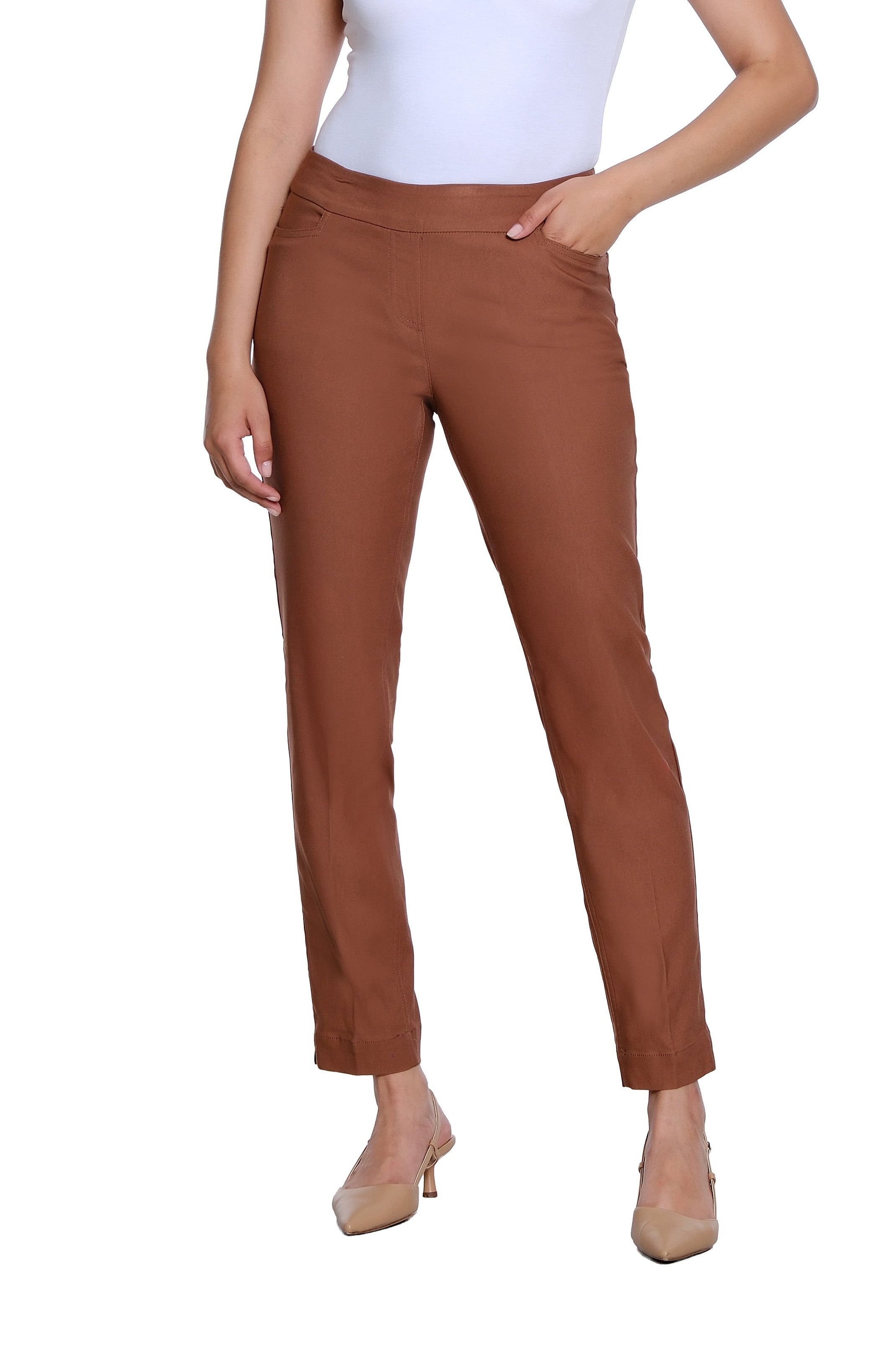 Pull On Ankle Pant with Real Front and Back Pockets - Cocoa