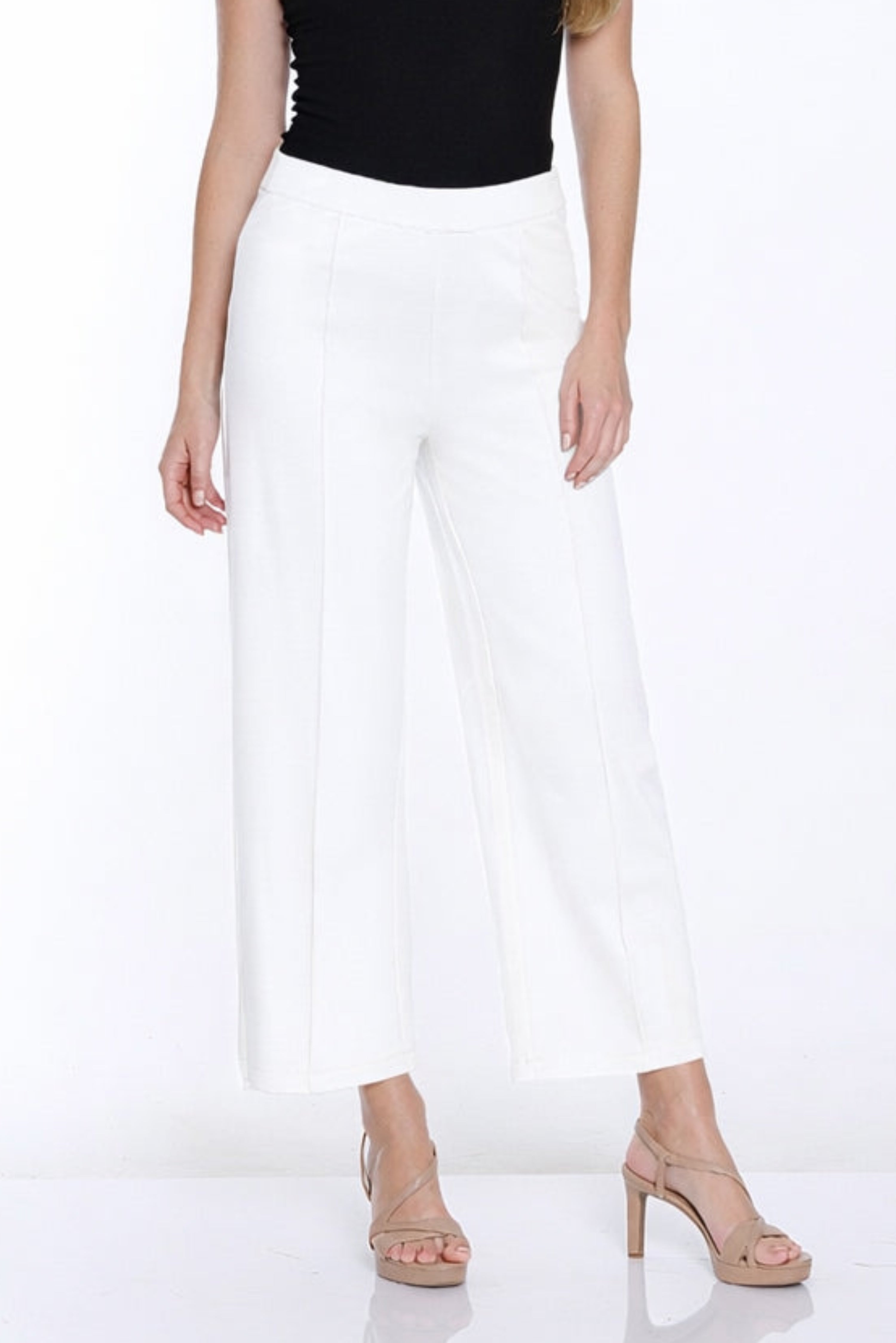 Ponte Wide Leg Crop Pant - Plus - White