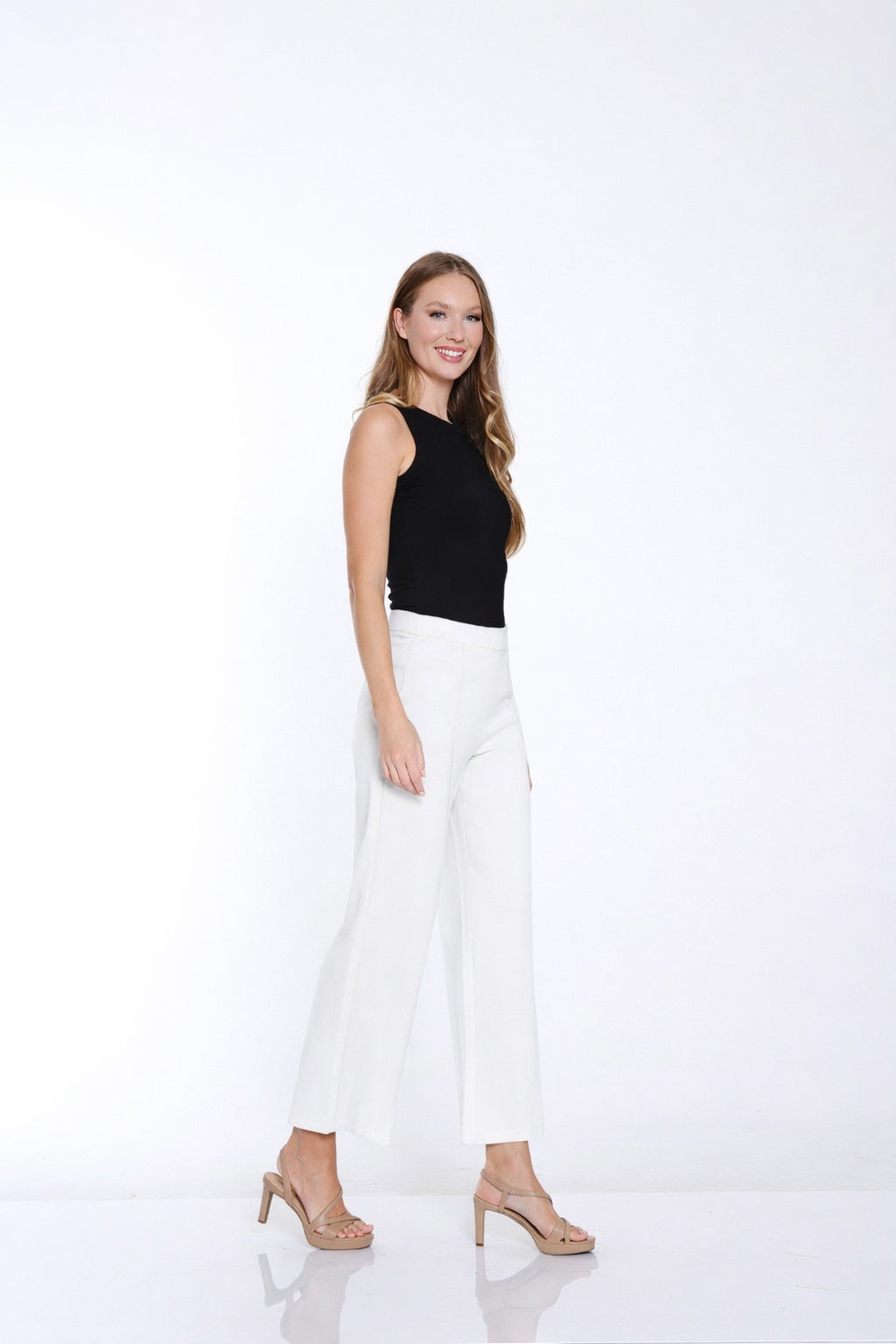 Ponte Wide Leg Crop Pant - Plus - White