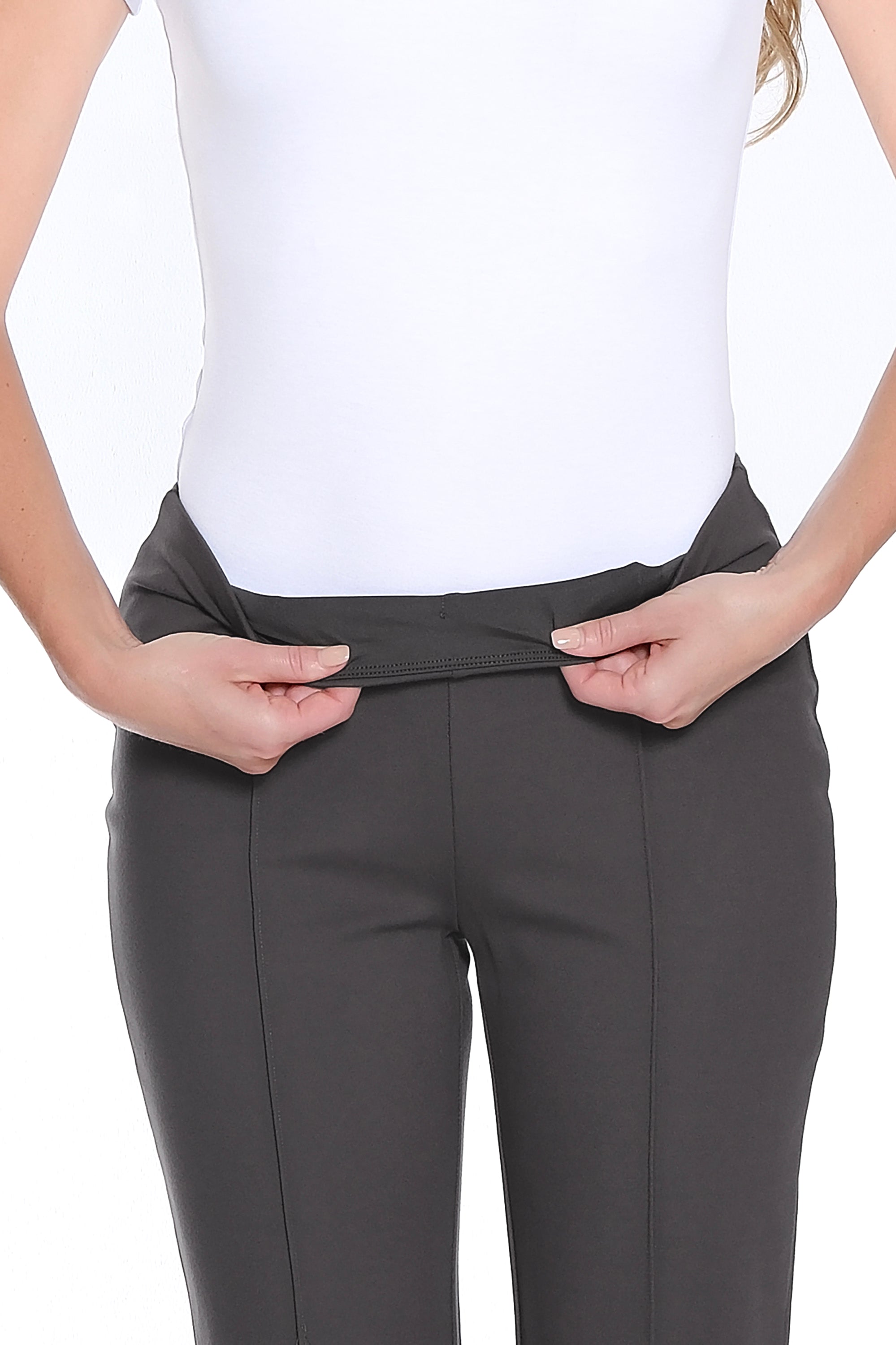 Petite Stretch Ponte Pintuck Flare Leg Pant - Medium Grey